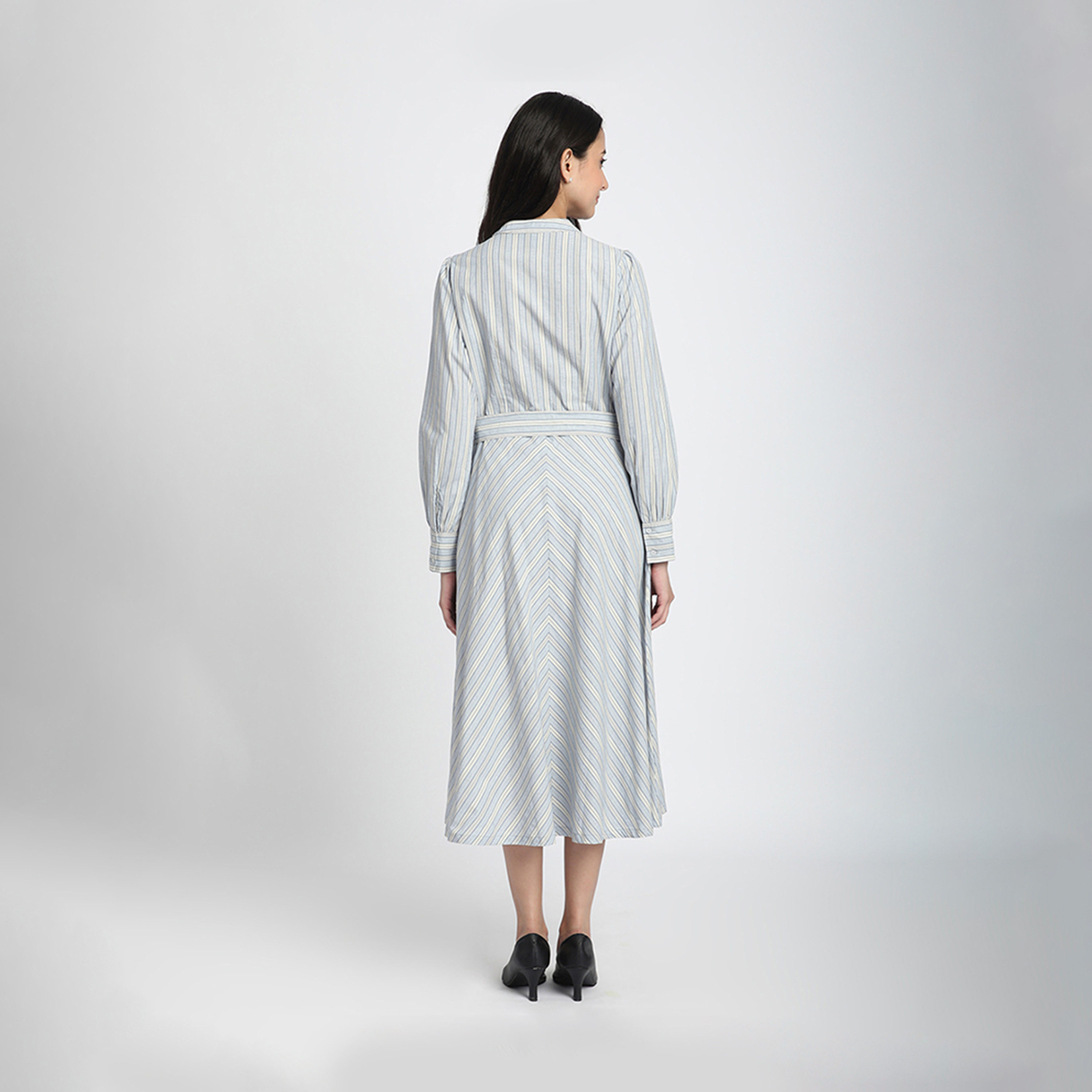 بيفرلي هيلز بولو كلوب-  فستان متوسط ​​الطول مخطط بياقة صينية-women-clothing-dresses-image-4