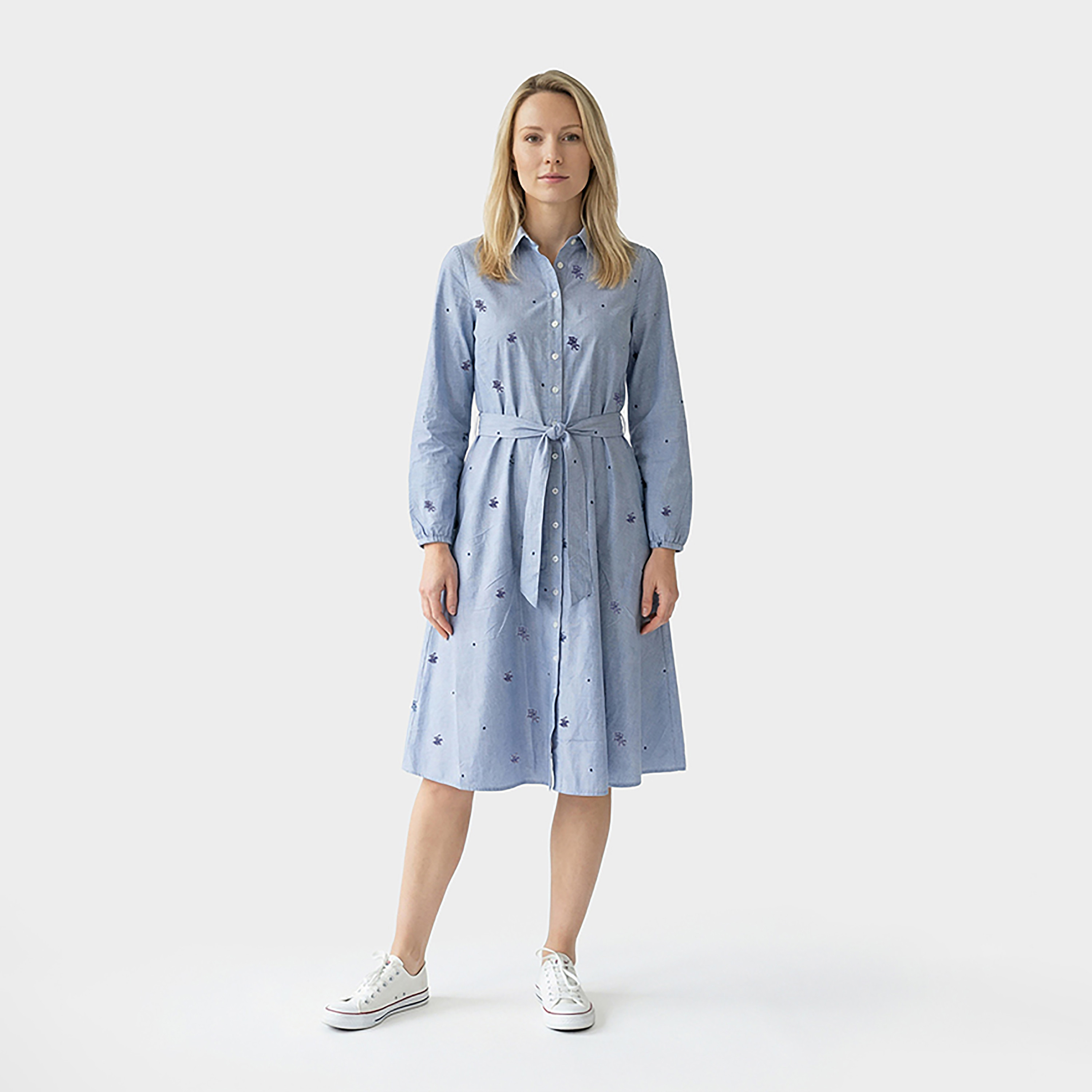 فستان قميص ميدي نسائي أزرق مطرز مع حزام من بيفرلي هيلز بولو كلوب-women-clothing-dresses-image-1