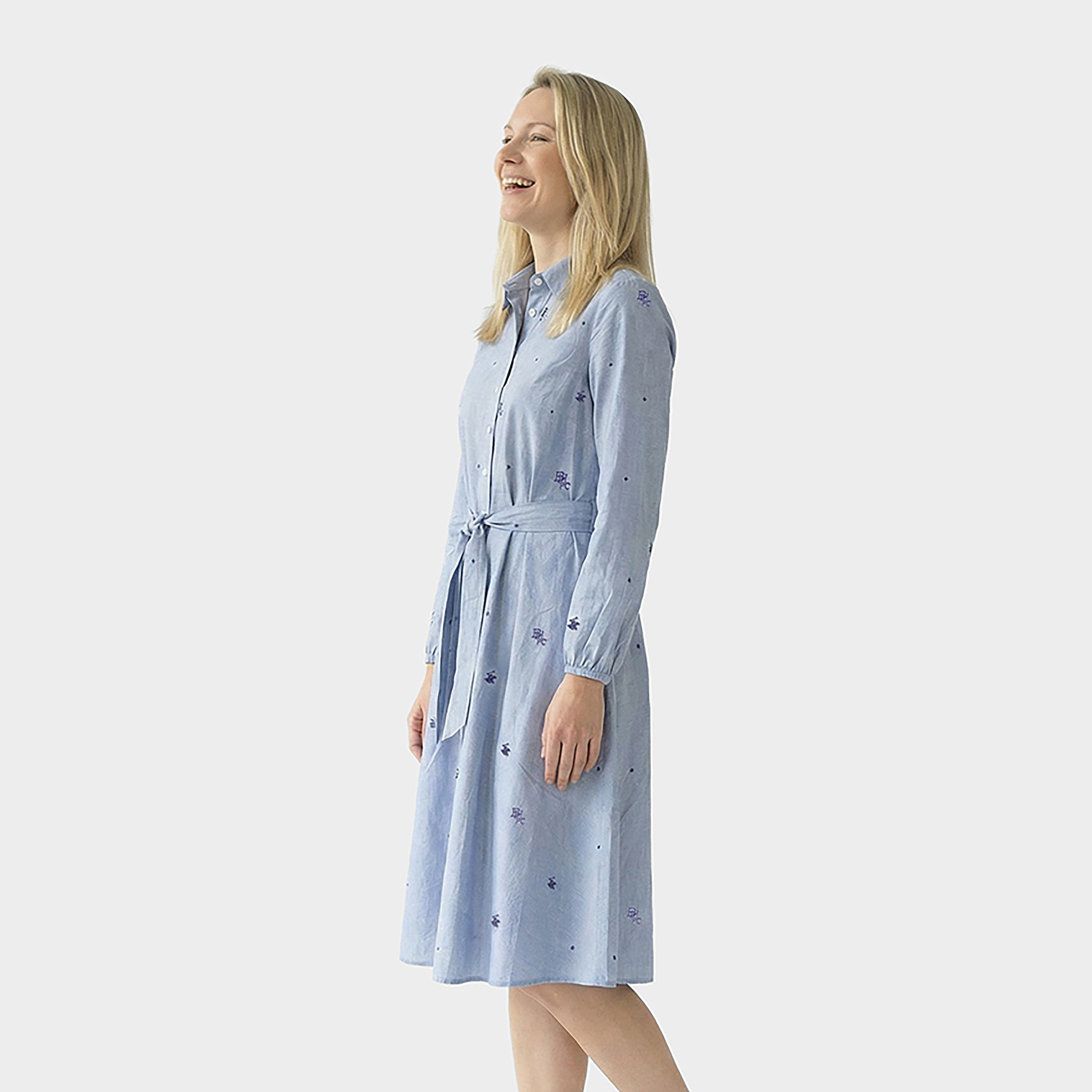 فستان قميص ميدي نسائي أزرق مطرز مع حزام من بيفرلي هيلز بولو كلوب-women-clothing-dresses-image-3