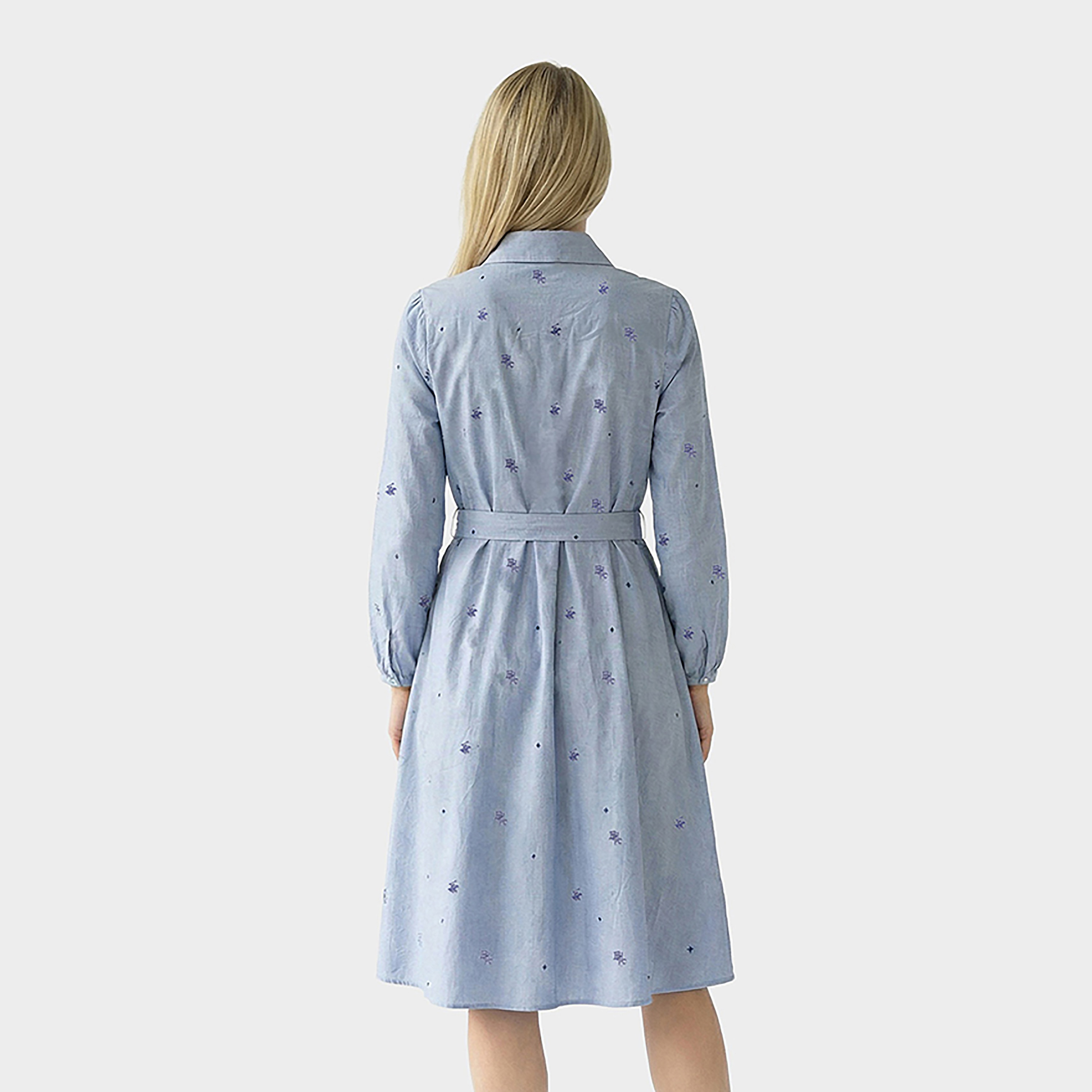 فستان قميص ميدي نسائي أزرق مطرز مع حزام من بيفرلي هيلز بولو كلوب-women-clothing-dresses-image-4