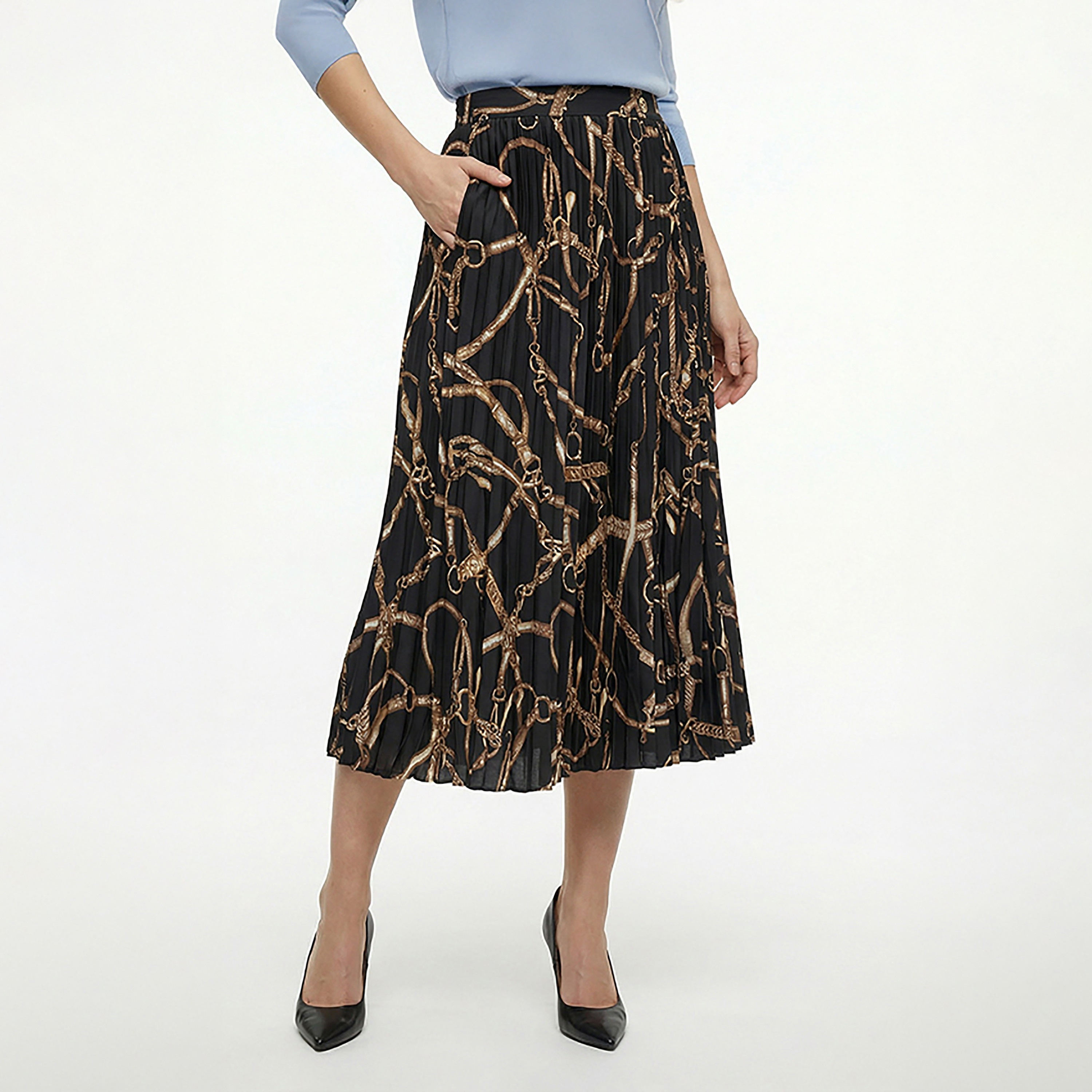 Beverly Hills Polo Club Printed Mid Rise Pleated Women's A-Line Midi Skirt-women-clothing-bottoms-skirts-image-1