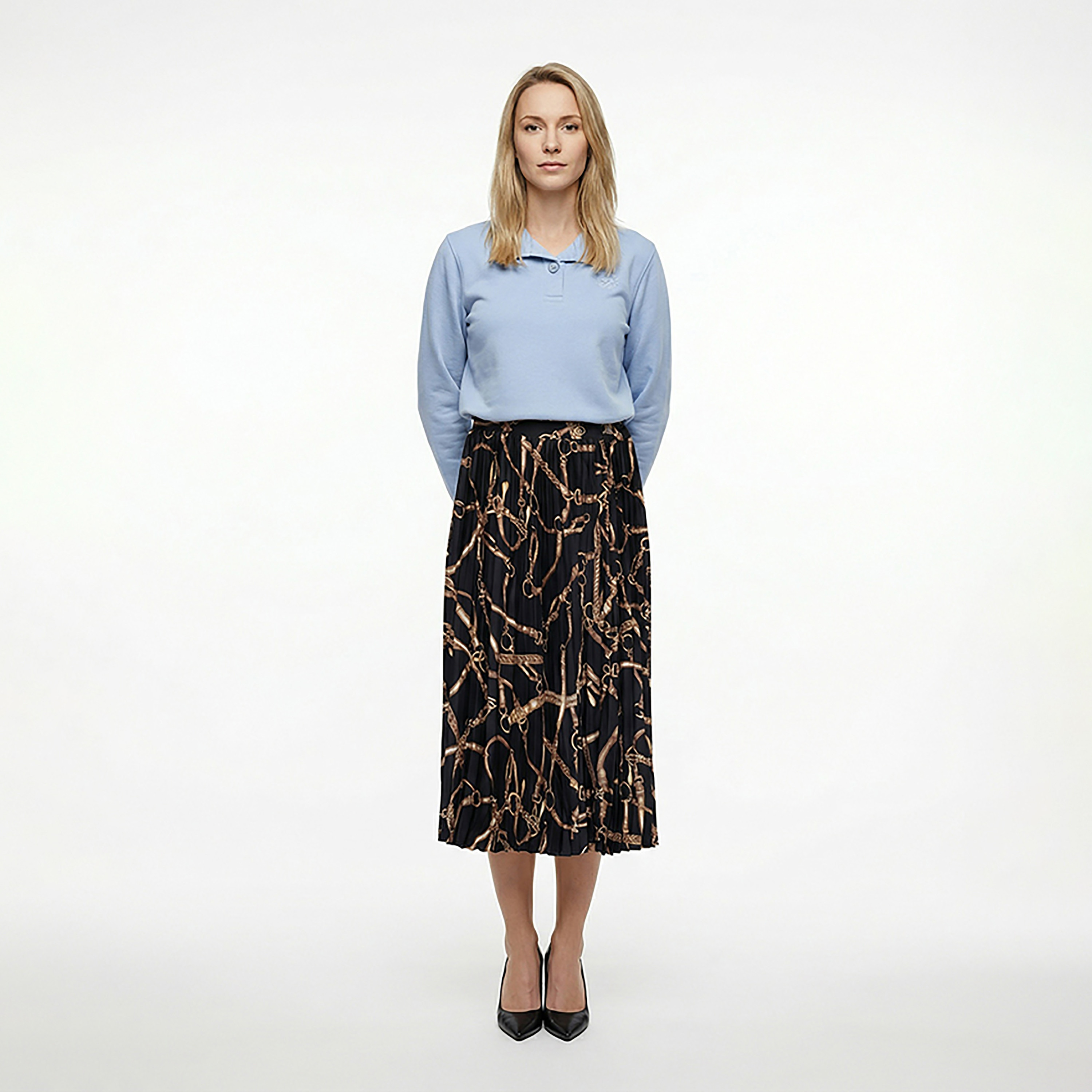 Beverly Hills Polo Club Printed Mid Rise Pleated Women's A-Line Midi Skirt-women-clothing-bottoms-skirts-image-3