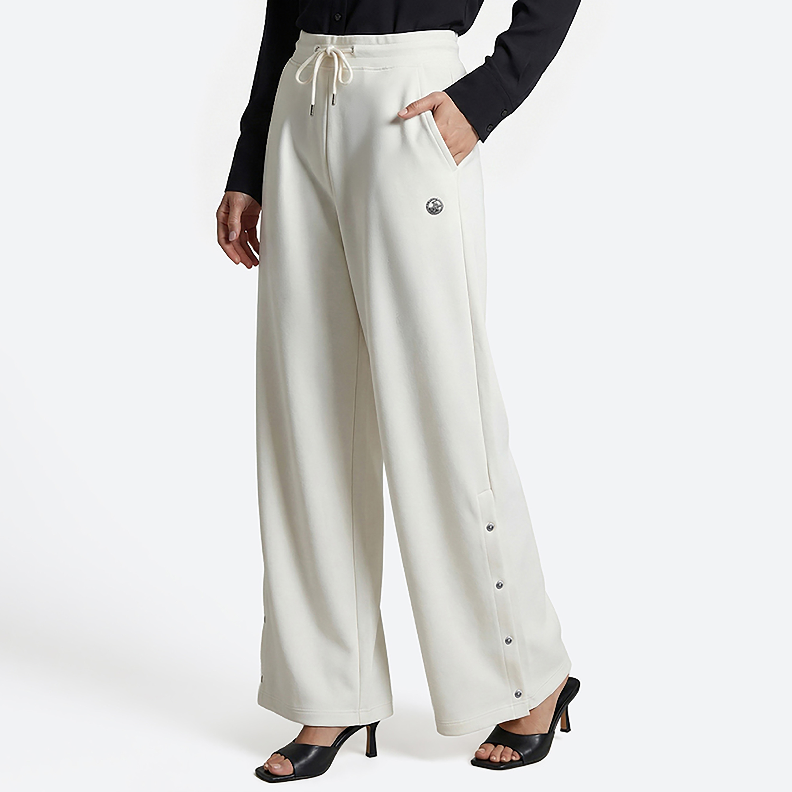 بنطلون نسائي سادة واسع الساق بخصر متوسط ورباط شد من بيفرلي هيلز بولو كلوب-women-clothing-bottoms-trousers-image-4