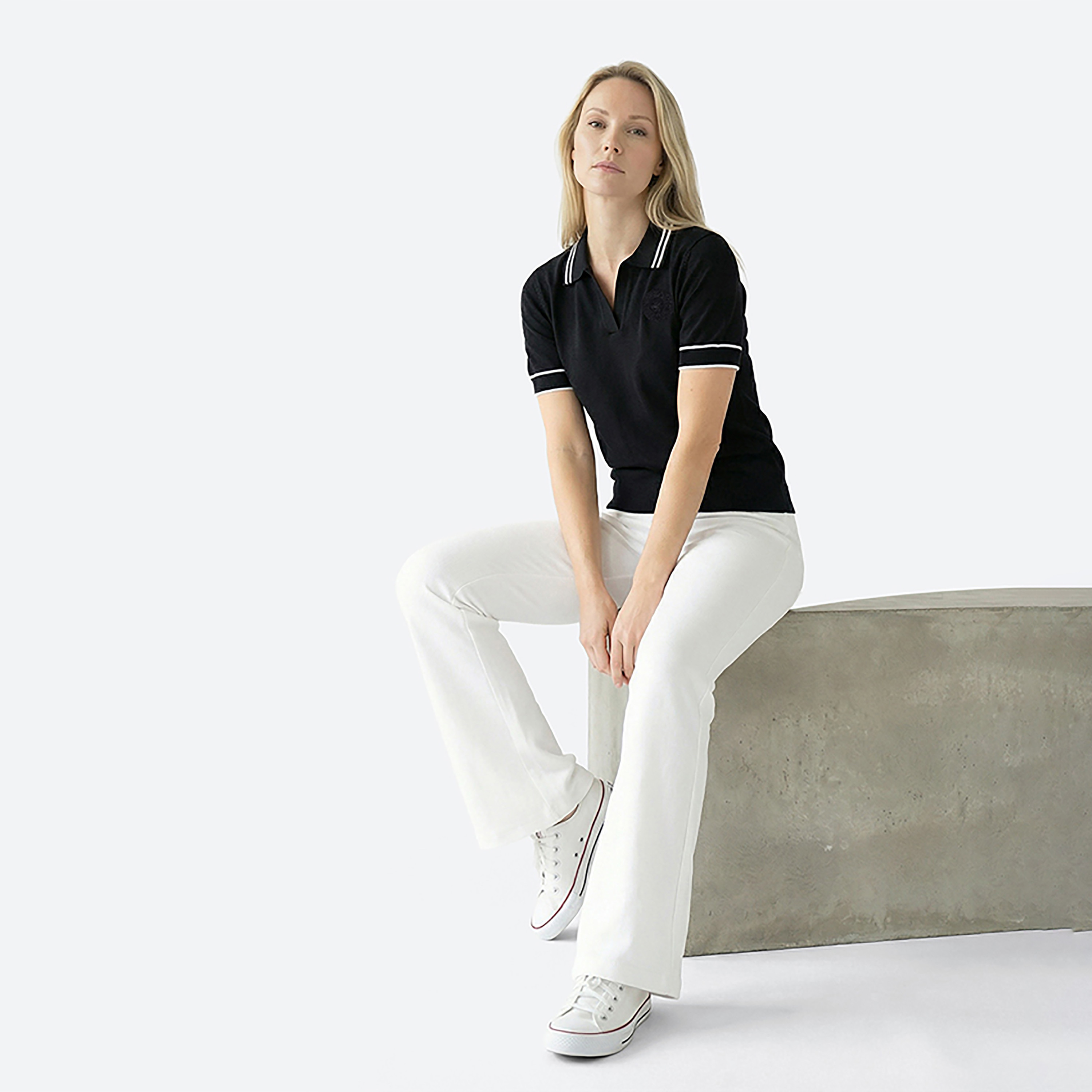 Beverly Hills Polo Club Plain Contrast Tipping Collar Short Sleeves Women's Polo T-Shirt-women-clothing-tshirts-image-2