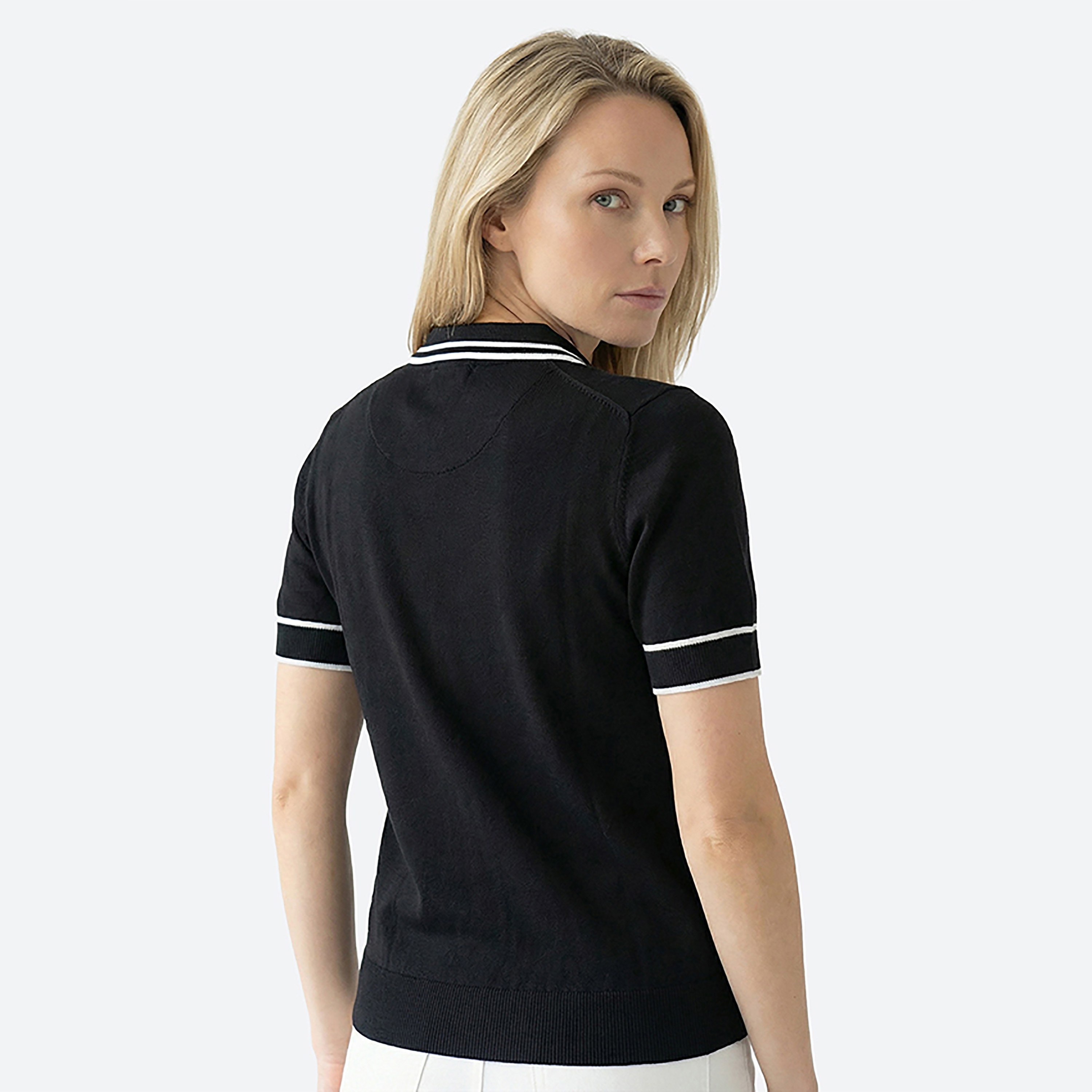 Beverly Hills Polo Club Plain Contrast Tipping Collar Short Sleeves Women's Polo T-Shirt-women-clothing-tshirts-image-4
