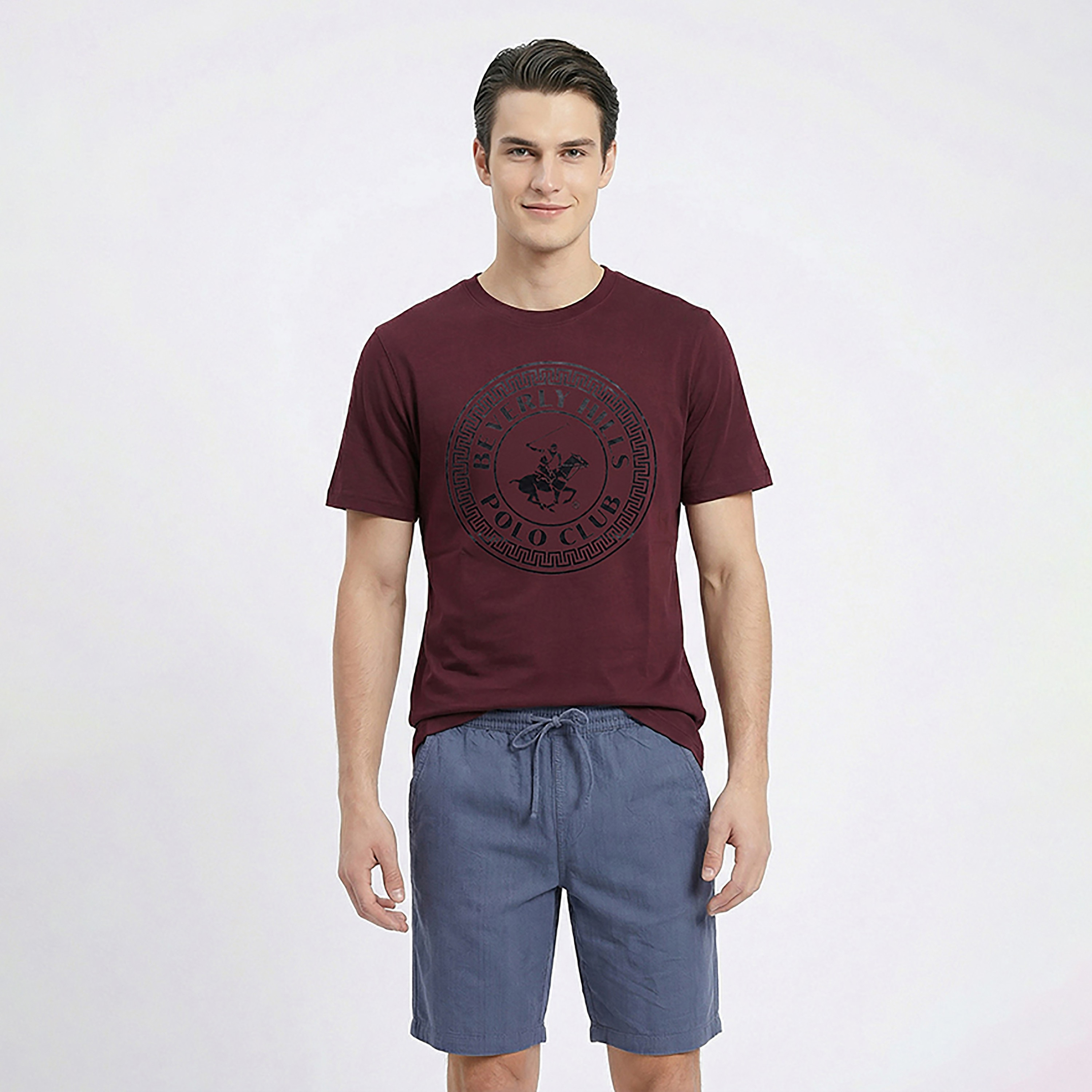 تيشيرت رجالي مطبوع بالشعار بياقة مستديرة وأكمام قصيرة من بيفرلي هيلز بولو كلوب-men-clothing-tshirtsandpolos-tshirts-image-1