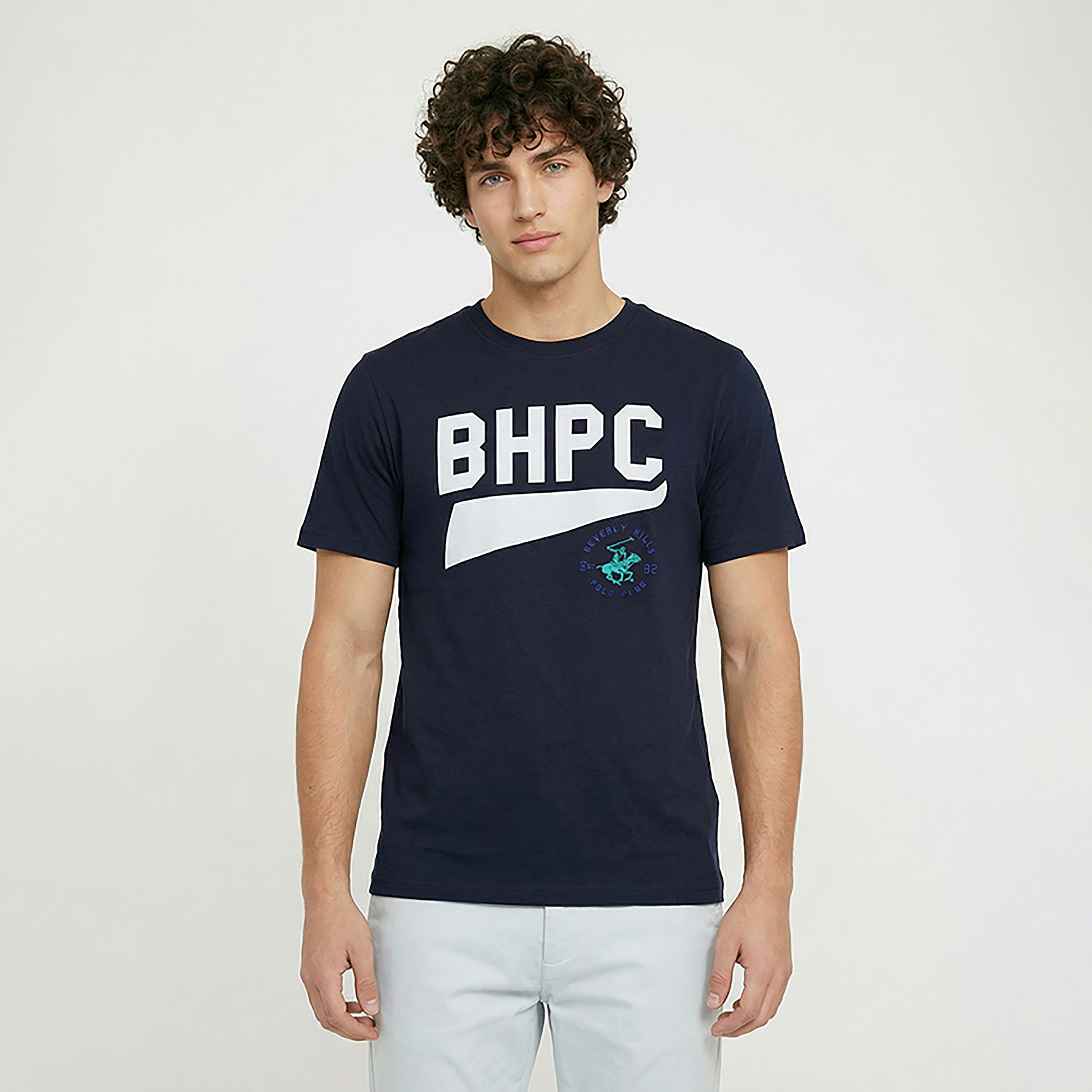 تيشيرت رجالي مطبوع بالشعار بياقة مستديرة وأكمام قصيرة من بيفرلي هيلز بولو كلوب-men-clothing-tshirtsandpolos-tshirts-image-1