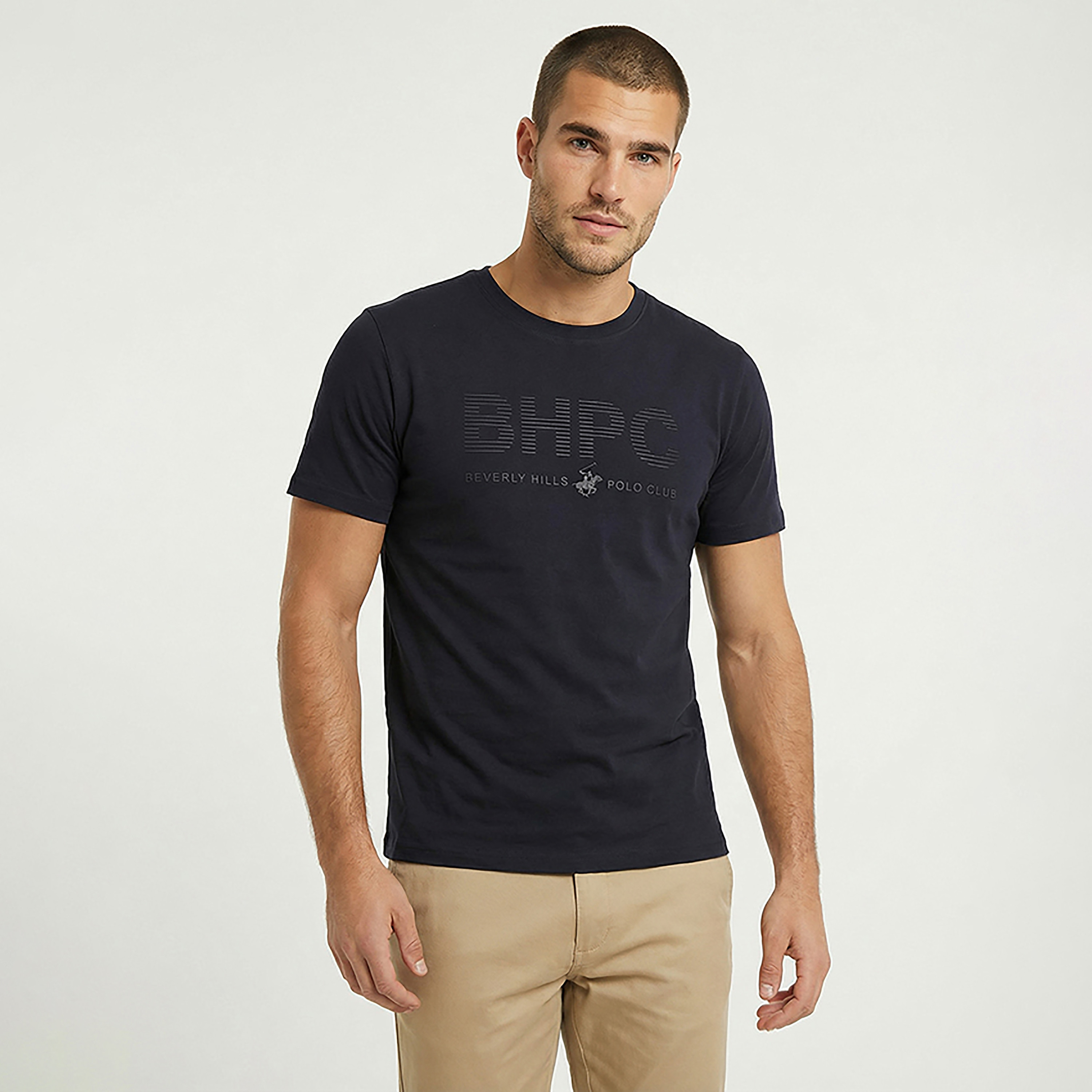 تيشيرت رجالي مطبوع بالشعار بياقة مستديرة وأكمام قصيرة من بيفرلي هيلز بولو كلوب-men-clothing-tshirtsandpolos-tshirts-image-1