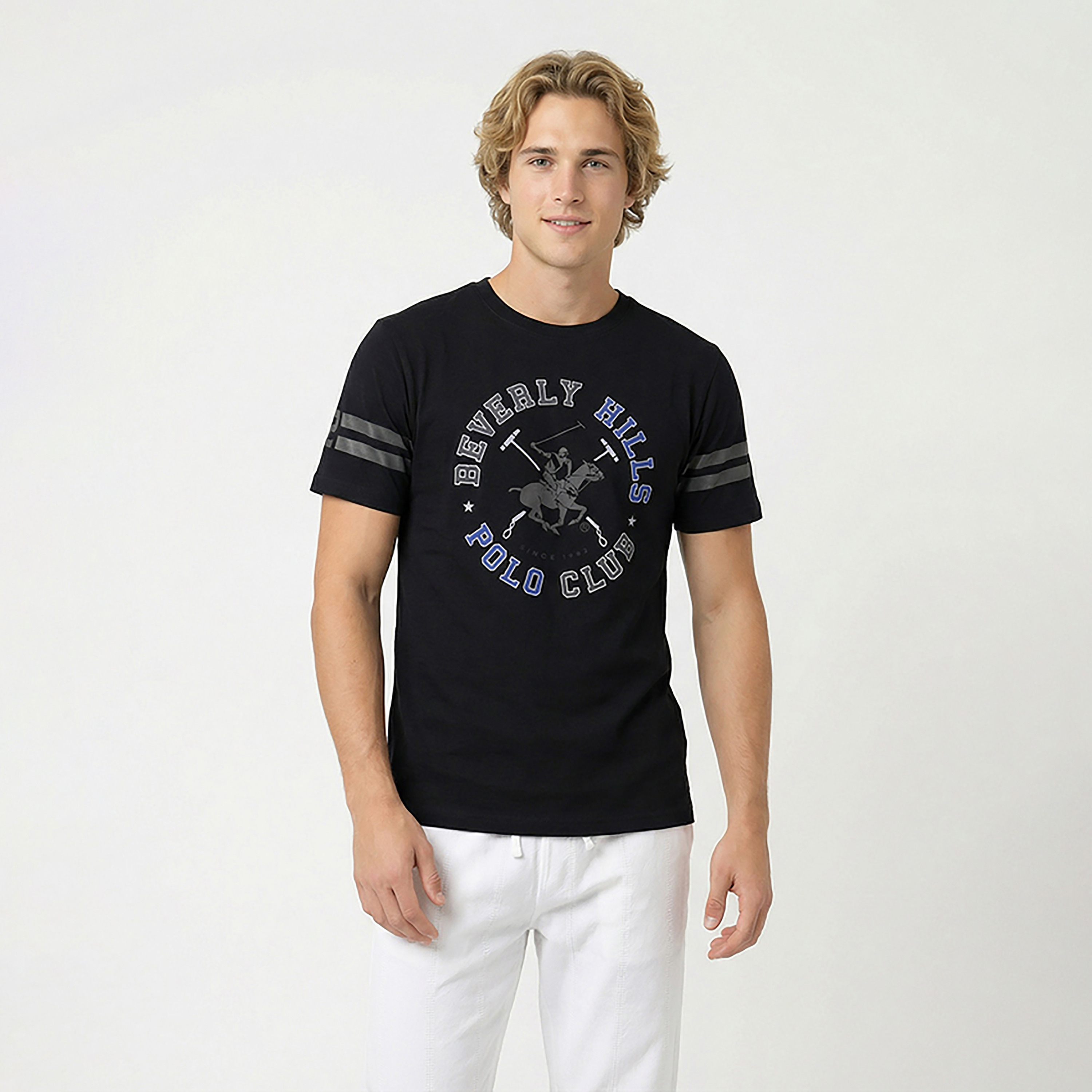 تيشيرت رجالي مطبوع بالشعار بياقة مستديرة وأكمام قصيرة من بيفرلي هيلز بولو كلوب-men-clothing-tshirtsandpolos-tshirts-image-1