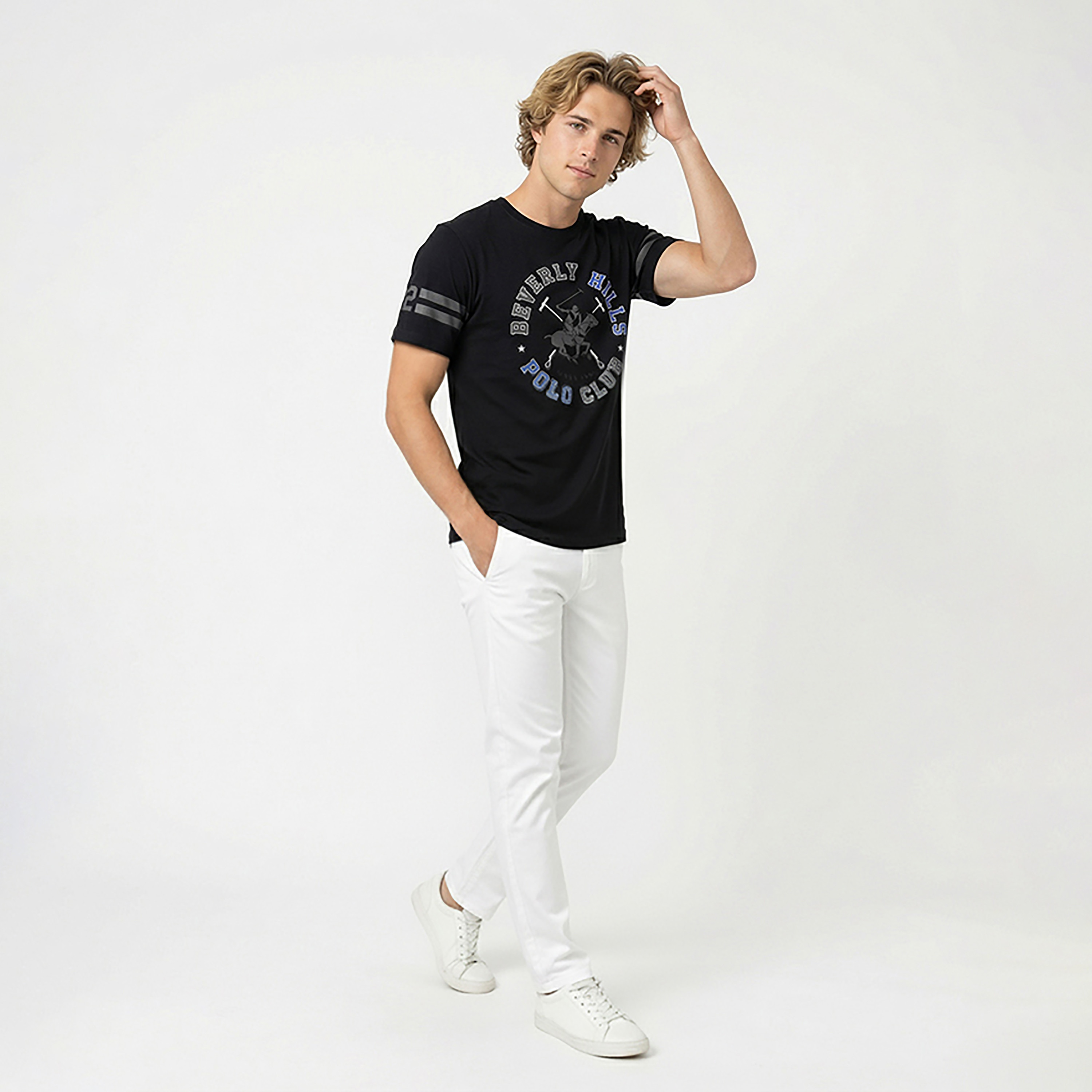 تيشيرت رجالي مطبوع بالشعار بياقة مستديرة وأكمام قصيرة من بيفرلي هيلز بولو كلوب-men-clothing-tshirtsandpolos-tshirts-image-3