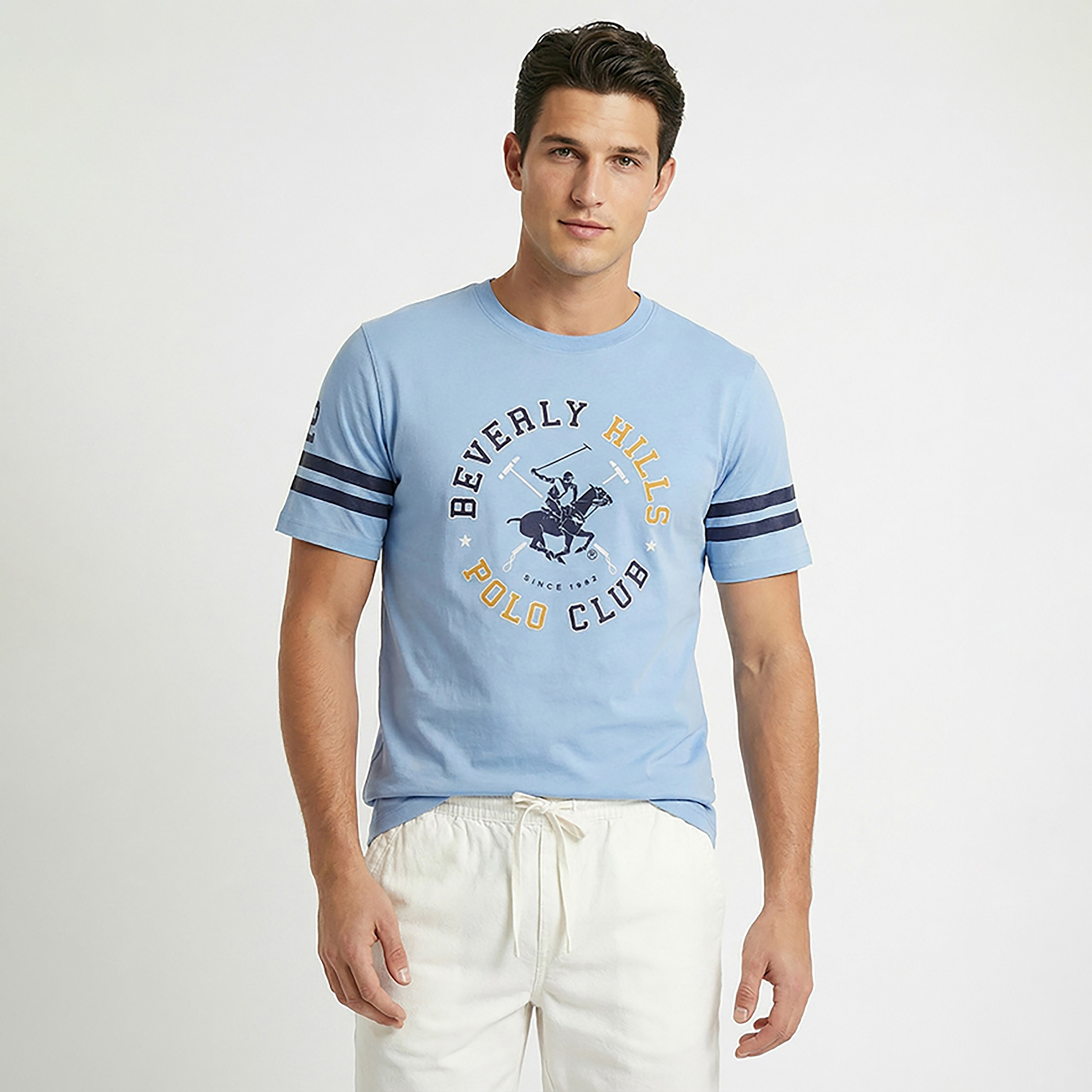 تيشيرت رجالي مطبوع بالشعار بياقة مستديرة وأكمام قصيرة من بيفرلي هيلز بولو كلوب-men-clothing-tshirtsandpolos-tshirts-image-5