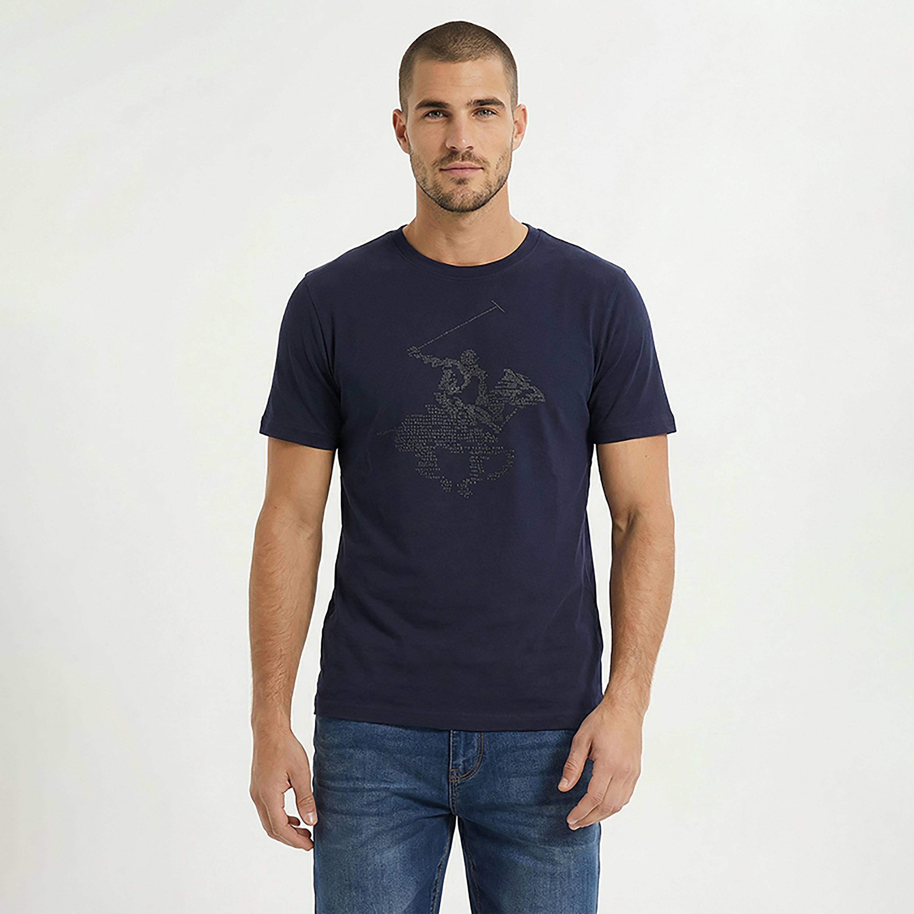 تيشيرت رجالي مطبوع بالشعار بياقة مستديرة وأكمام قصيرة من بيفرلي هيلز بولو كلوب-men-clothing-tshirtsandpolos-tshirts-image-1
