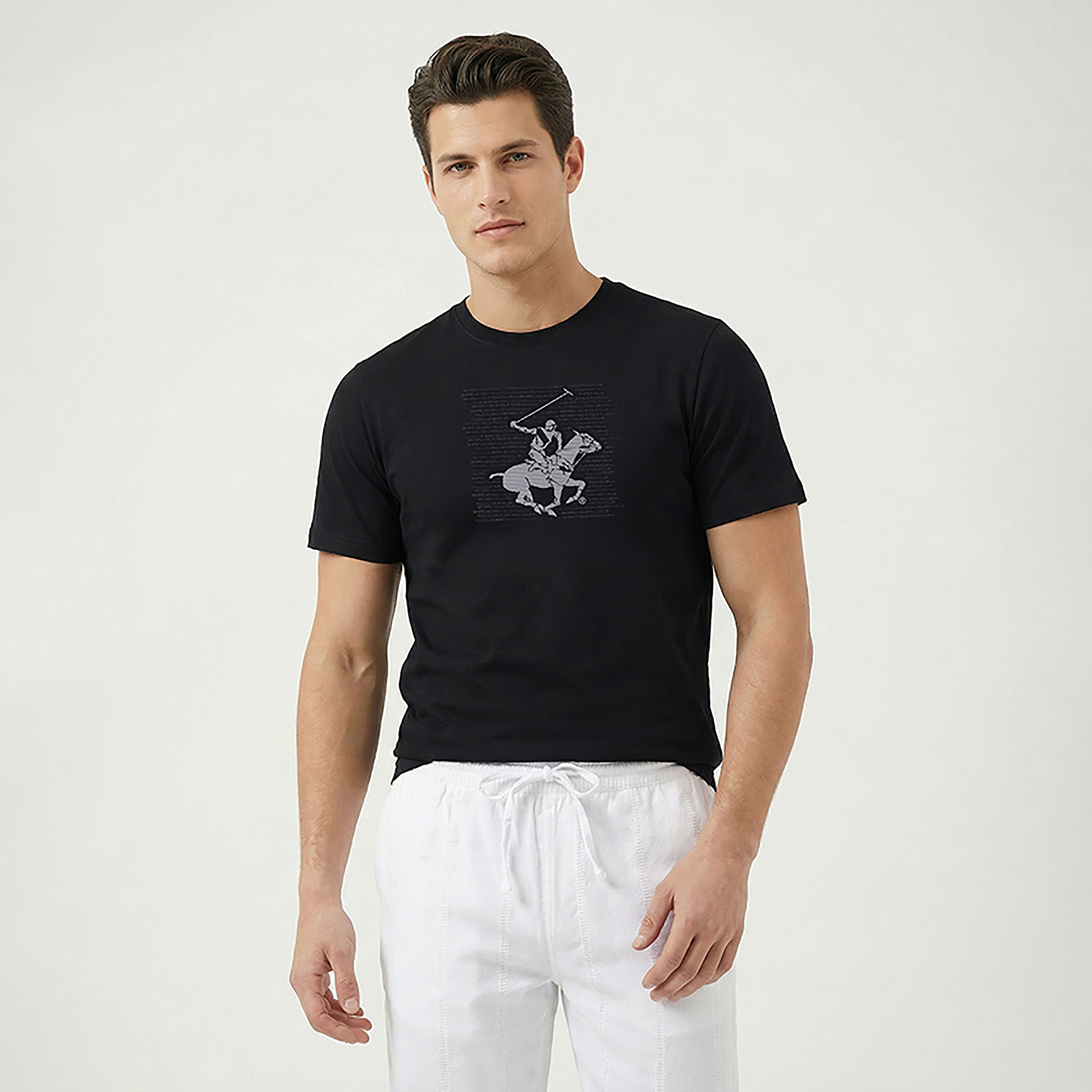 تيشيرت رجالي مطبوع بالشعار بياقة مستديرة وأكمام قصيرة من بيفرلي هيلز بولو كلوب-men-clothing-tshirtsandpolos-tshirts-image-1
