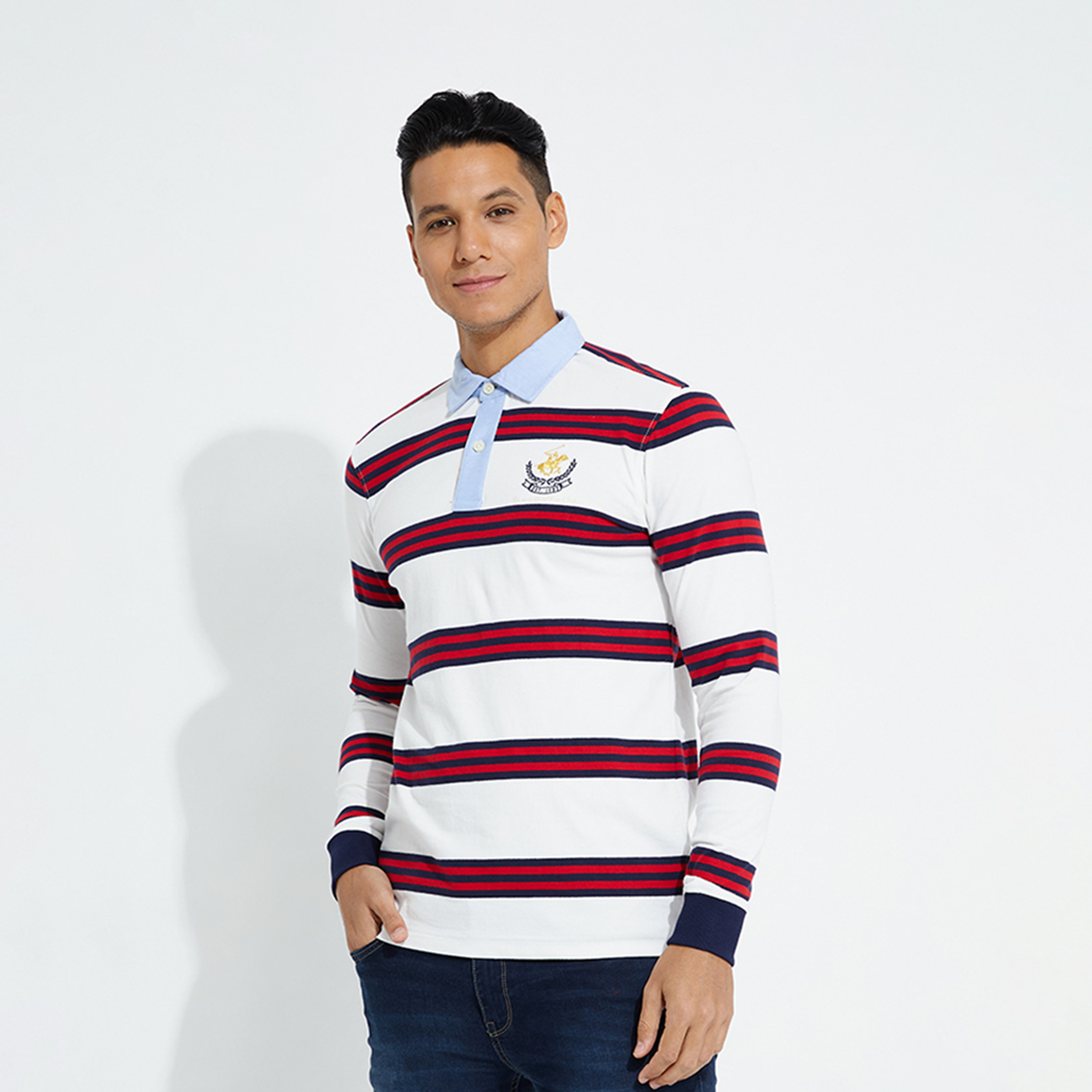 بيفرلي هيلز بولو كلوب-  قميص بولو رجالي مخطط بأكمام طويلة وياقة-men-clothing-tshirtsandpolos-tshirts-image-1