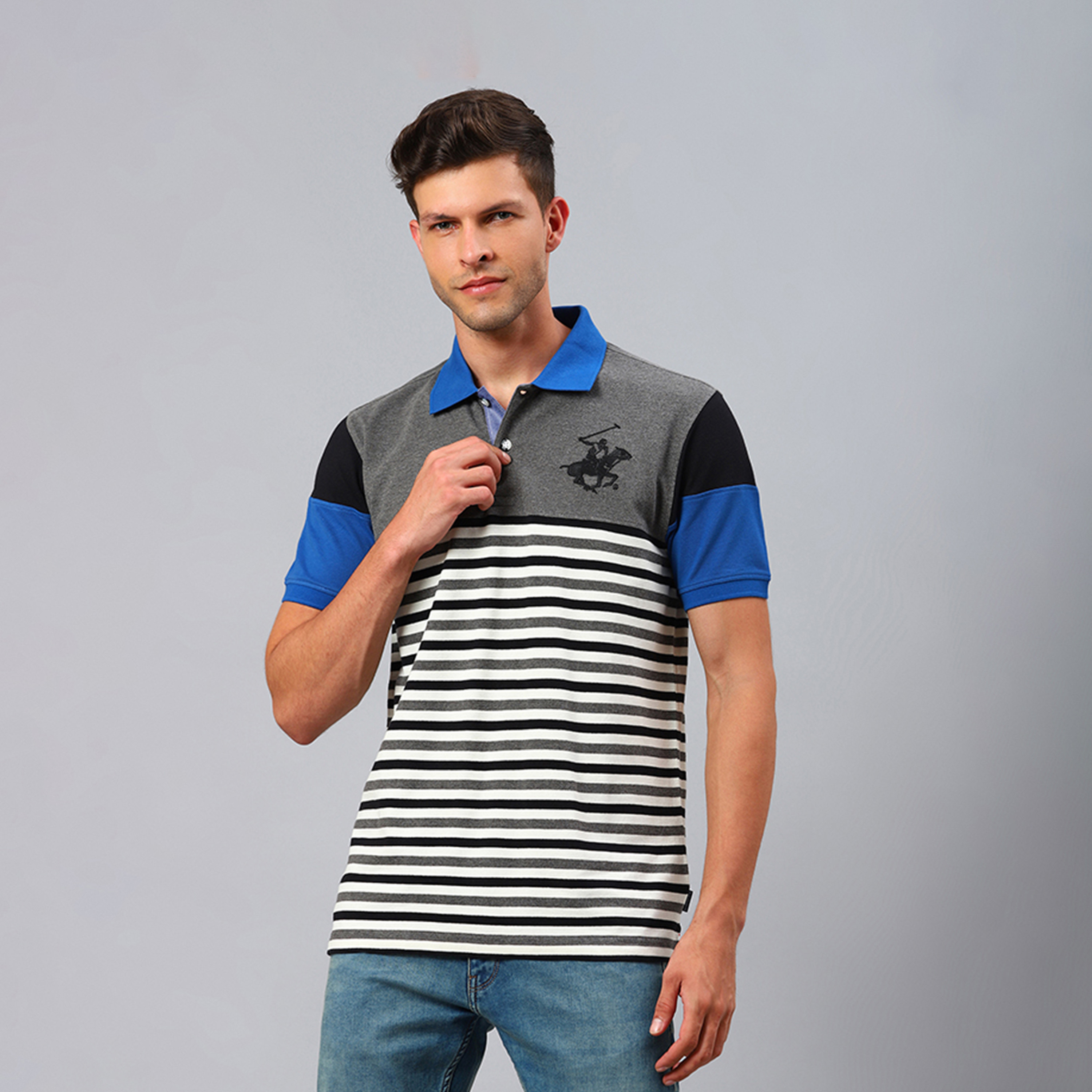 بيفرلي هيلز بولو كلوب-  قميص بولو رجالي مخطط بأكمام قصيرة وياقة-men-clothing-tshirtsandpolos-tshirts-image-1