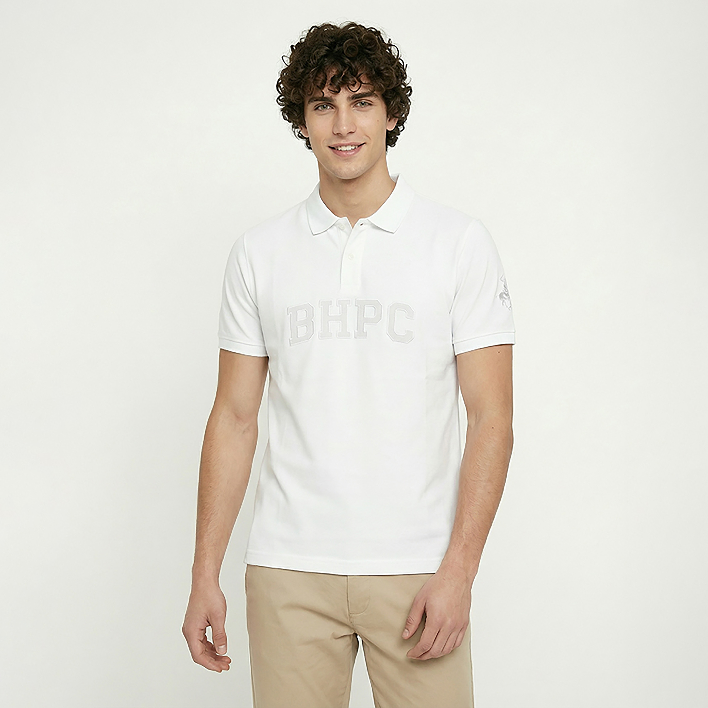 تي شيرت بولو رجالي بأكمام قصيرة وياقة مطرزة بشعار من بيفرلي هيلز بولو كلوب-men-clothing-tshirtsandpolos-polos-image-1