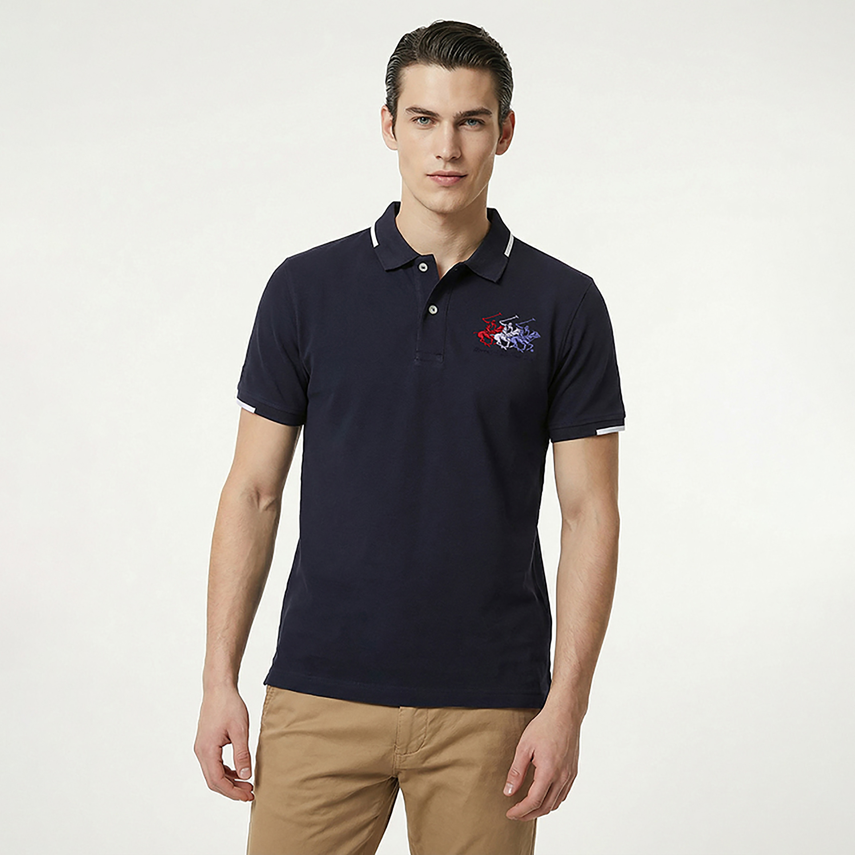 Beverly Hills Polo Club Embroidered Logo Contrast Tipping Collar Short Sleeves Men's Polo T-Shirt-men-clothing-tshirtsandpolos-polos-image-1