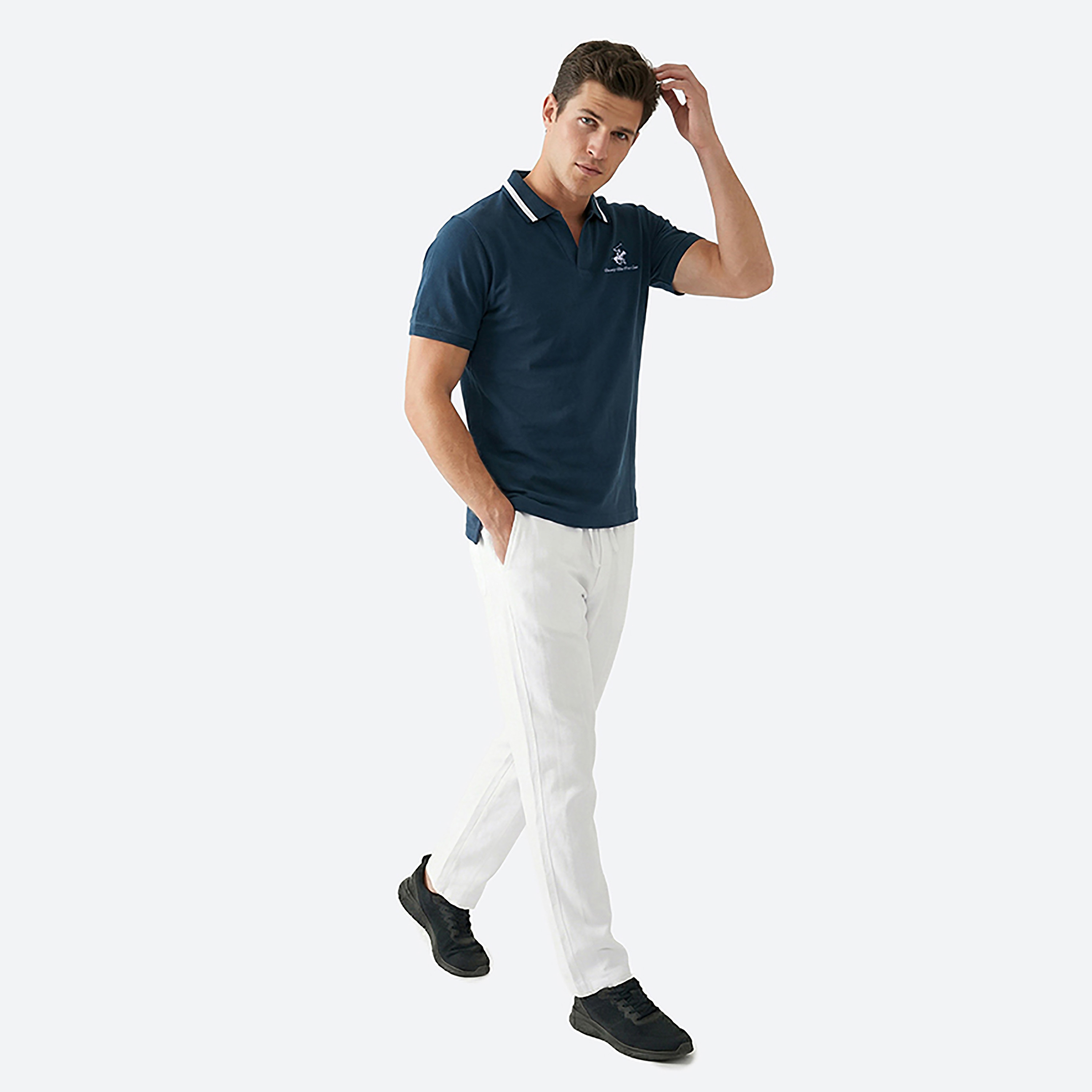 Beverly Hills Polo Club Plain Contrast Collar Short Sleeves Men's Polo T-Shirt-men-clothing-tshirtsandpolos-polos-image-3