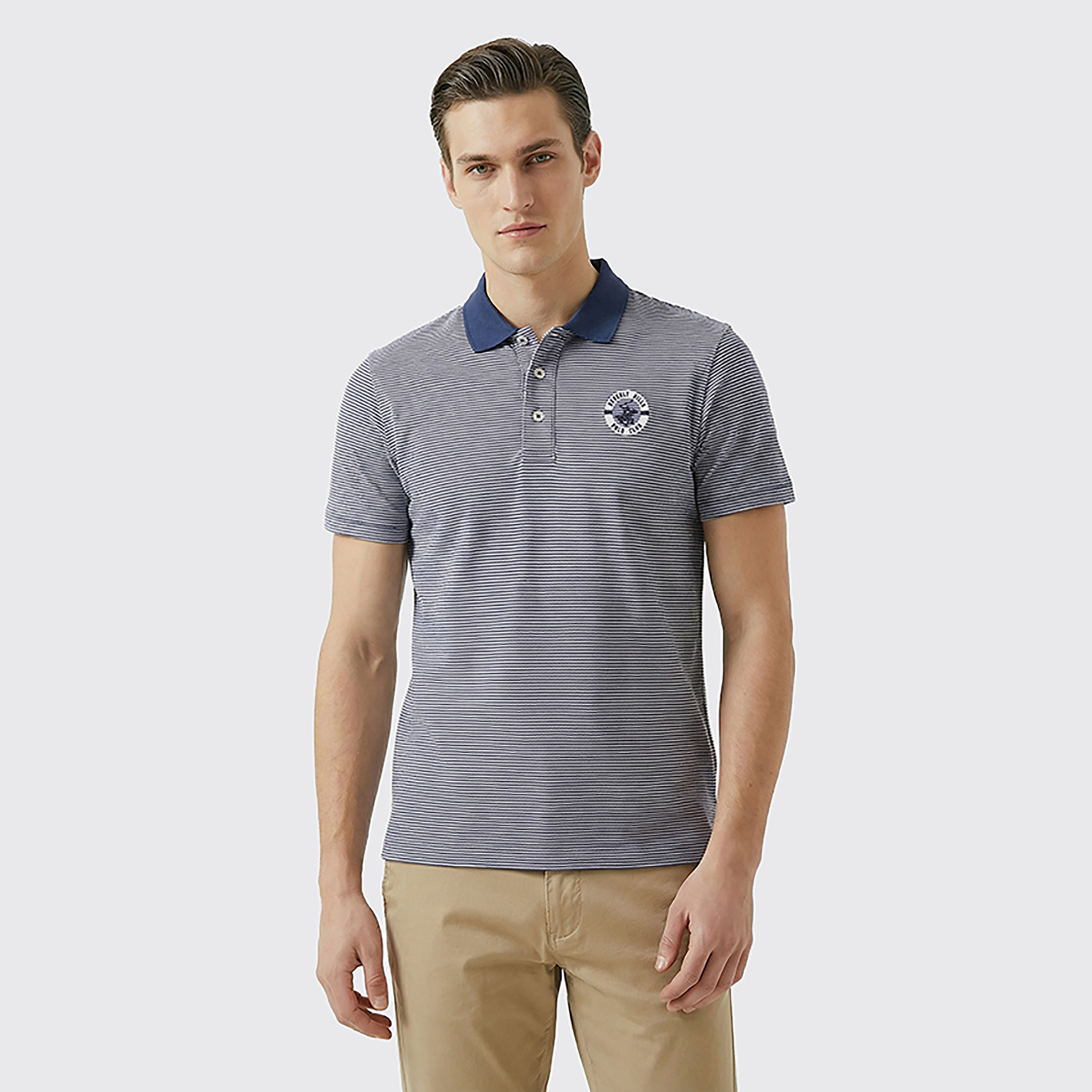 تي شيرت بولو رجالي مخطط بأكمام قصيرة وياقة من بيفرلي هيلز بولو كلوب-men-clothing-tshirtsandpolos-polos-image-5