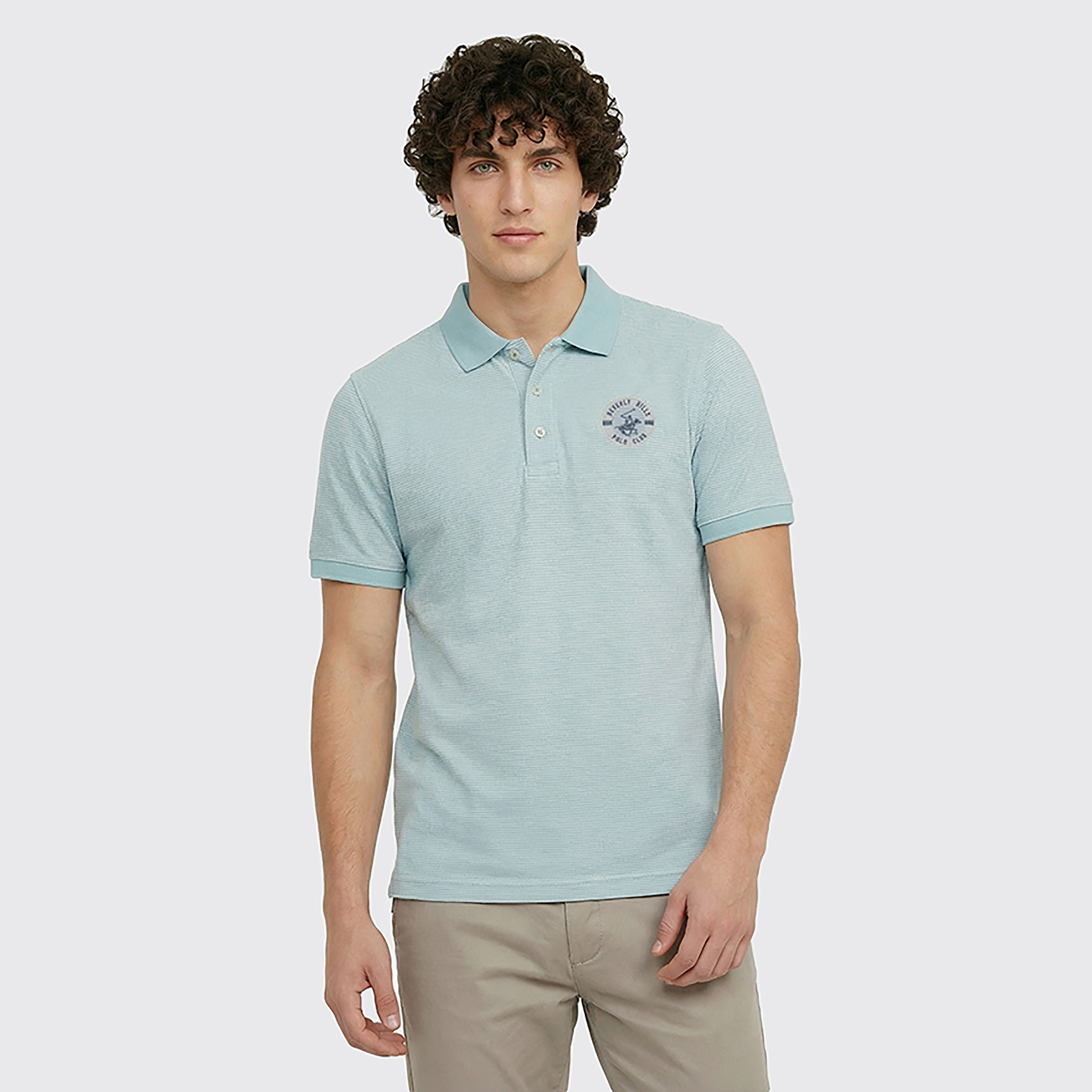 تي شيرت بولو رجالي مخطط بأكمام قصيرة وياقة من بيفرلي هيلز بولو كلوب-men-clothing-tshirtsandpolos-polos-image-1