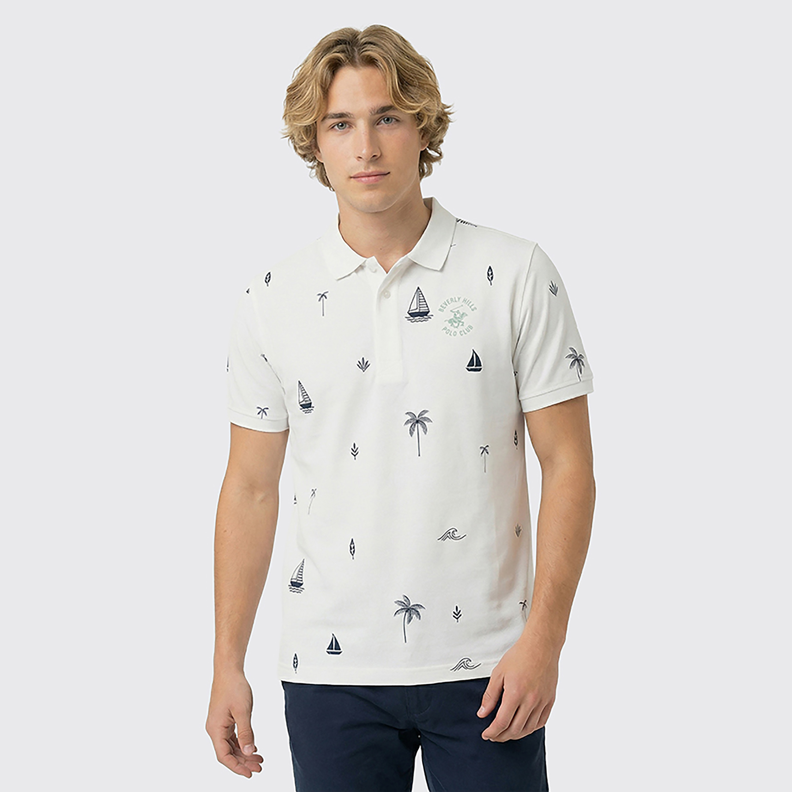 تي شيرت بولو رجالي بأكمام قصيرة وياقة مطبوعة من بيفرلي هيلز بولو كلوب-men-clothing-tshirtsandpolos-polos-image-1