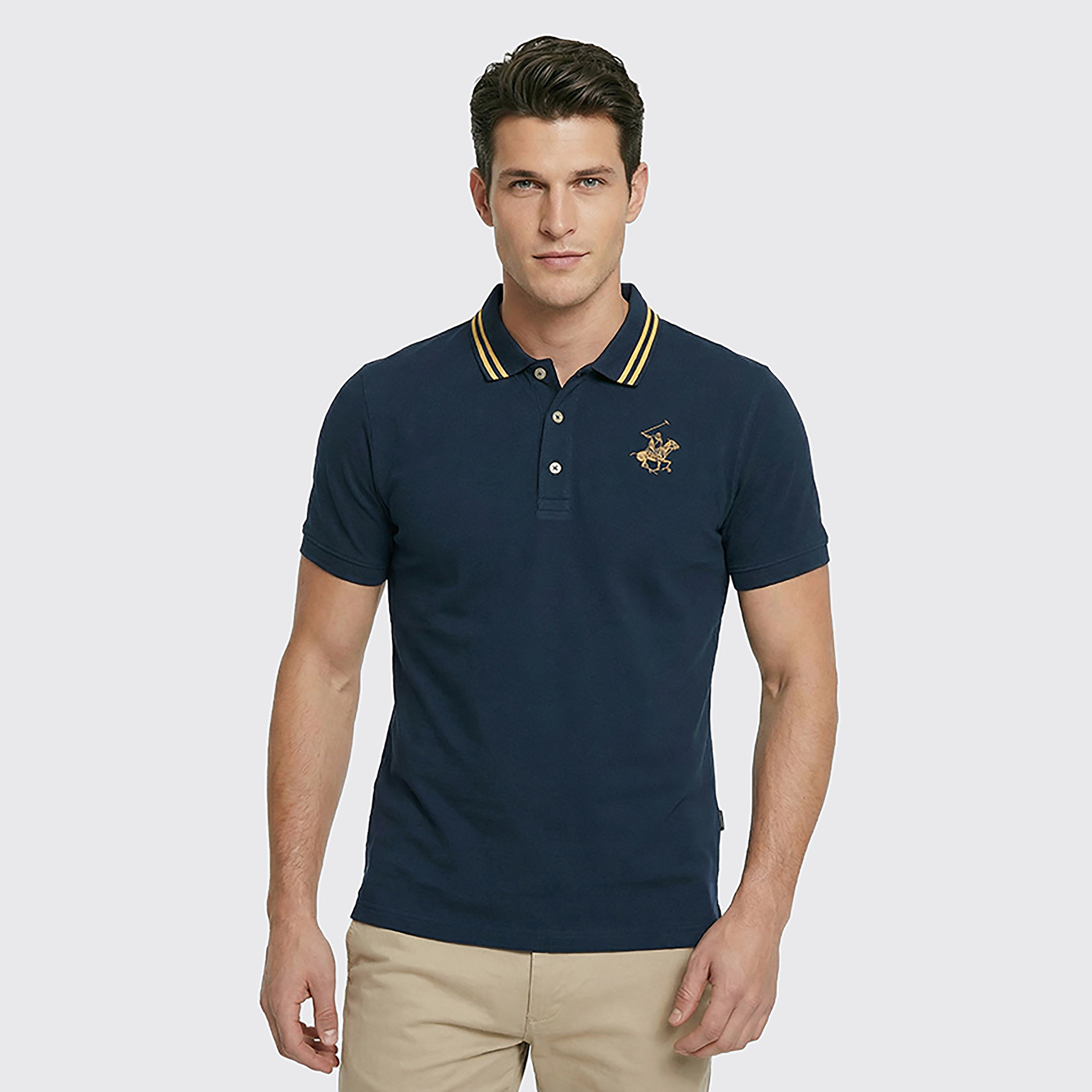 تيشيرت بولو رجالي سادة بأكمام قصيرة وياقة متباينة اللون من بيفرلي هيلز بولو كلوب-men-clothing-tshirtsandpolos-polos-image-5