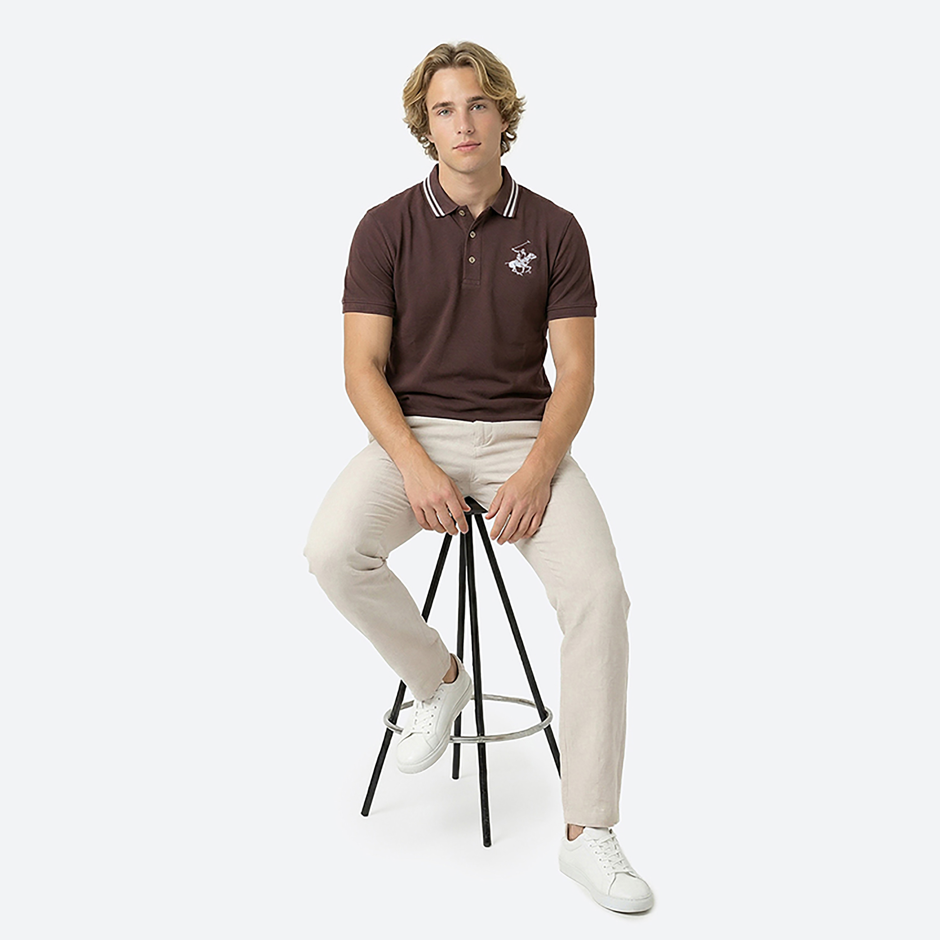 تيشيرت بولو رجالي سادة بأكمام قصيرة وياقة متباينة اللون من بيفرلي هيلز بولو كلوب-men-clothing-tshirtsandpolos-polos-image-2