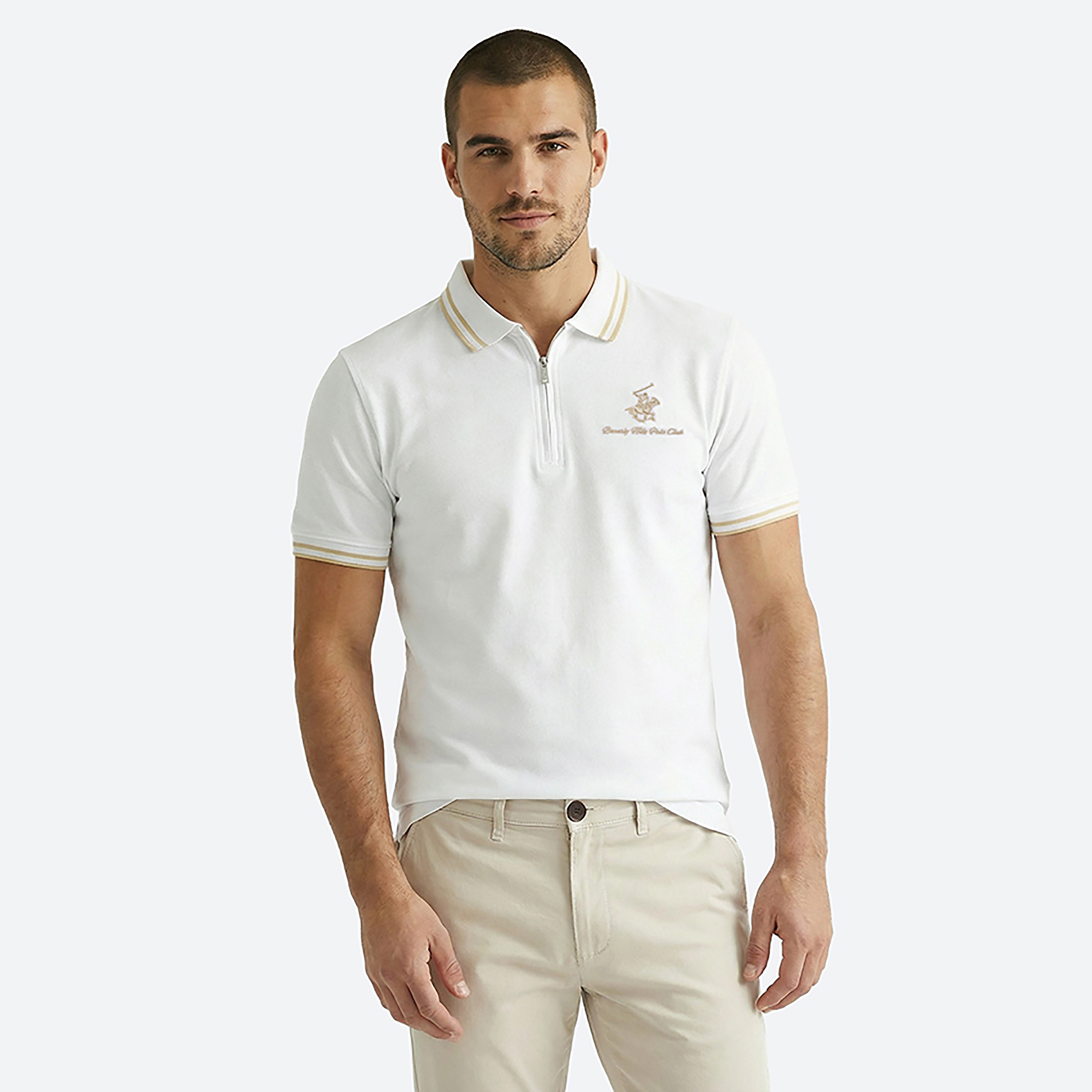 Beverly Hills Polo Club Logo Contrast Tipping Collar Short Sleeves Men's Polo T-Shirt-men-clothing-tshirtsandpolos-polos-image-1