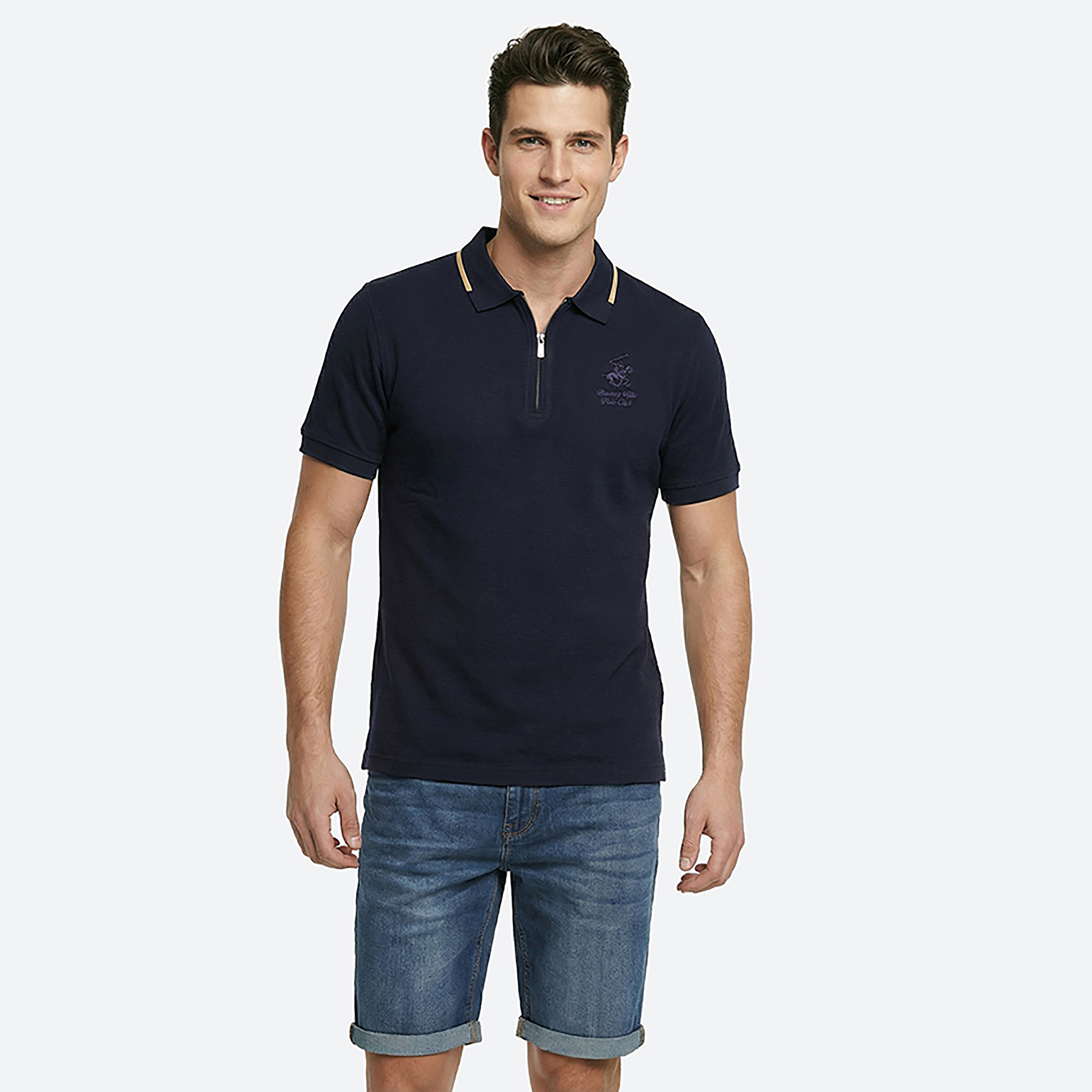Beverly Hills Polo Club Logo Contrast Tipping Collar Short Sleeves Men's Polo T-Shirt-men-clothing-tshirtsandpolos-polos-image-5