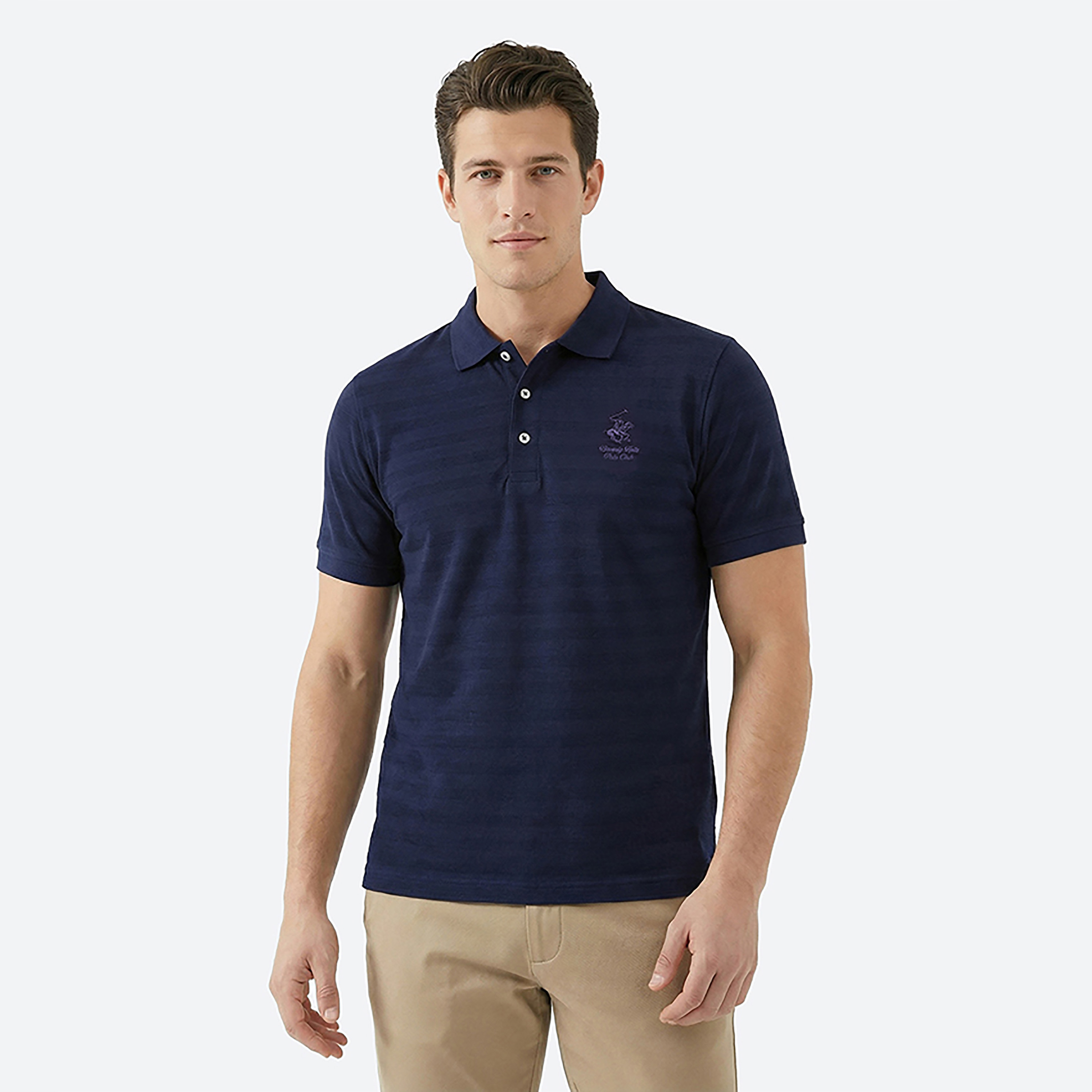 تي شيرت بولو رجالي مخطط بأكمام قصيرة وياقة من بيفرلي هيلز بولو كلوب-men-clothing-tshirtsandpolos-polos-image-1