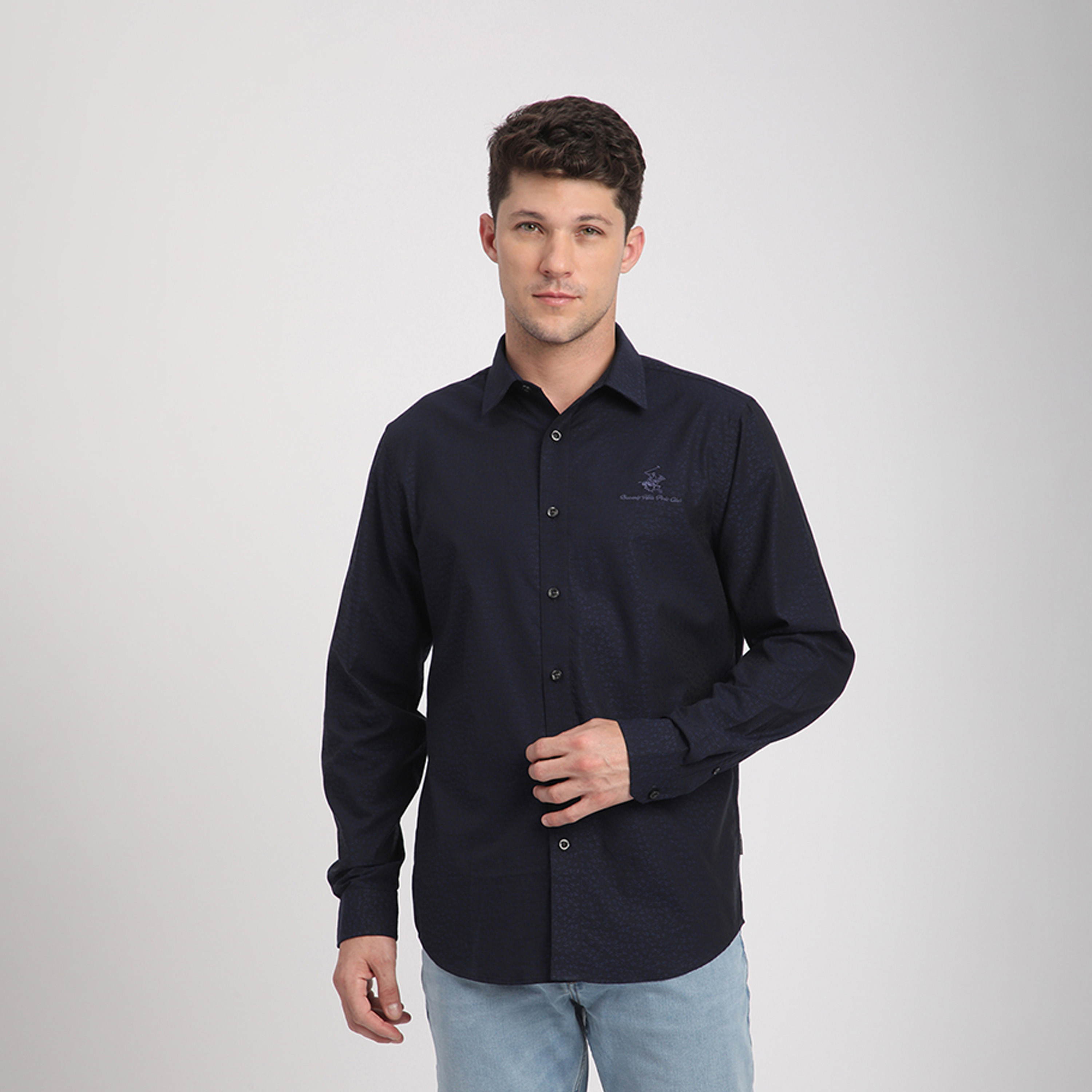 بيفرلي هيلز بولو كلوب-  قميص بياقة وأكمام طويلة بقصّة عادية - سادة-men-clothing-shirts-image-1