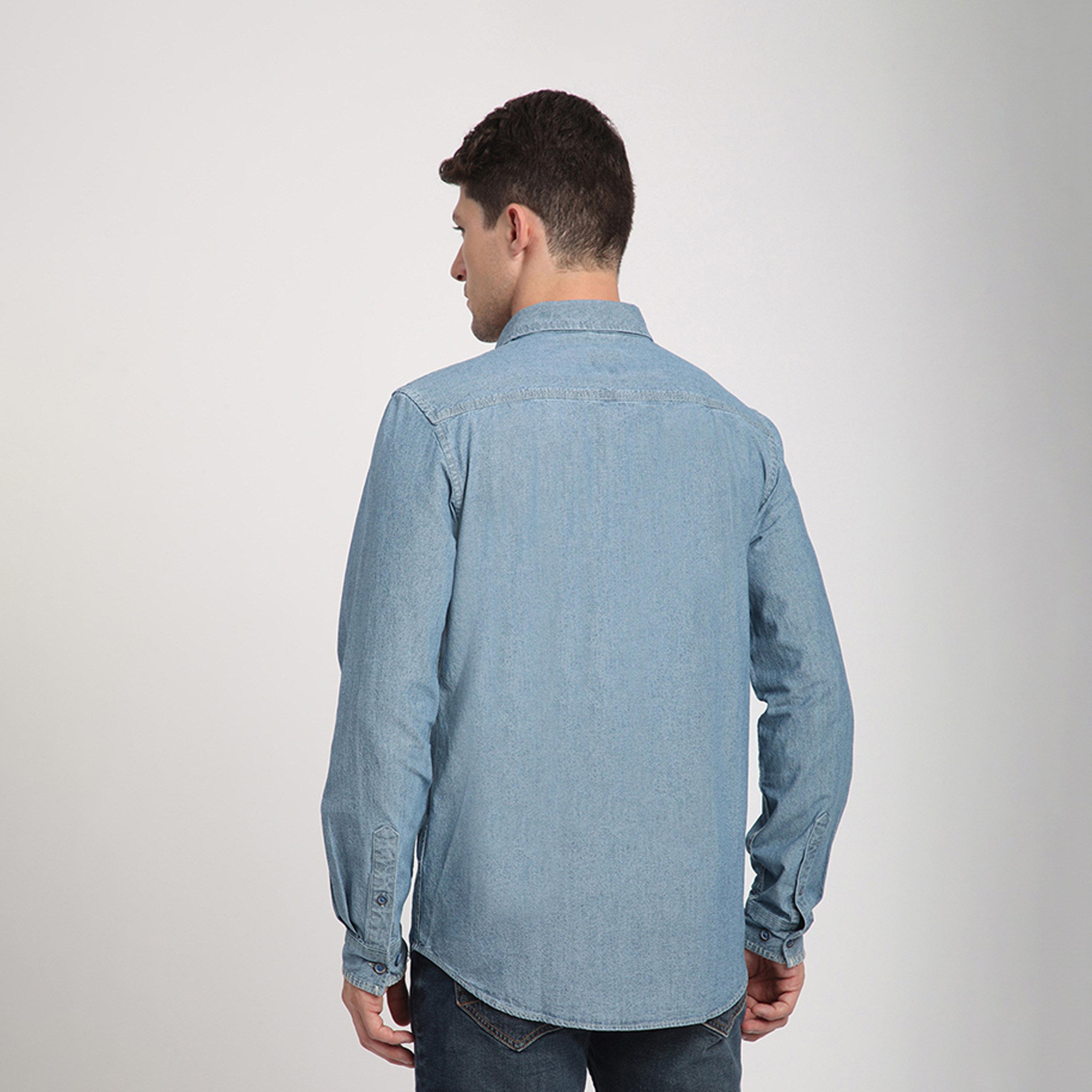 Beverly Hills Polo Club Regular Fit Embroidered Collared Long Sleeves Denim Shirt-men-clothing-shirts-image-4