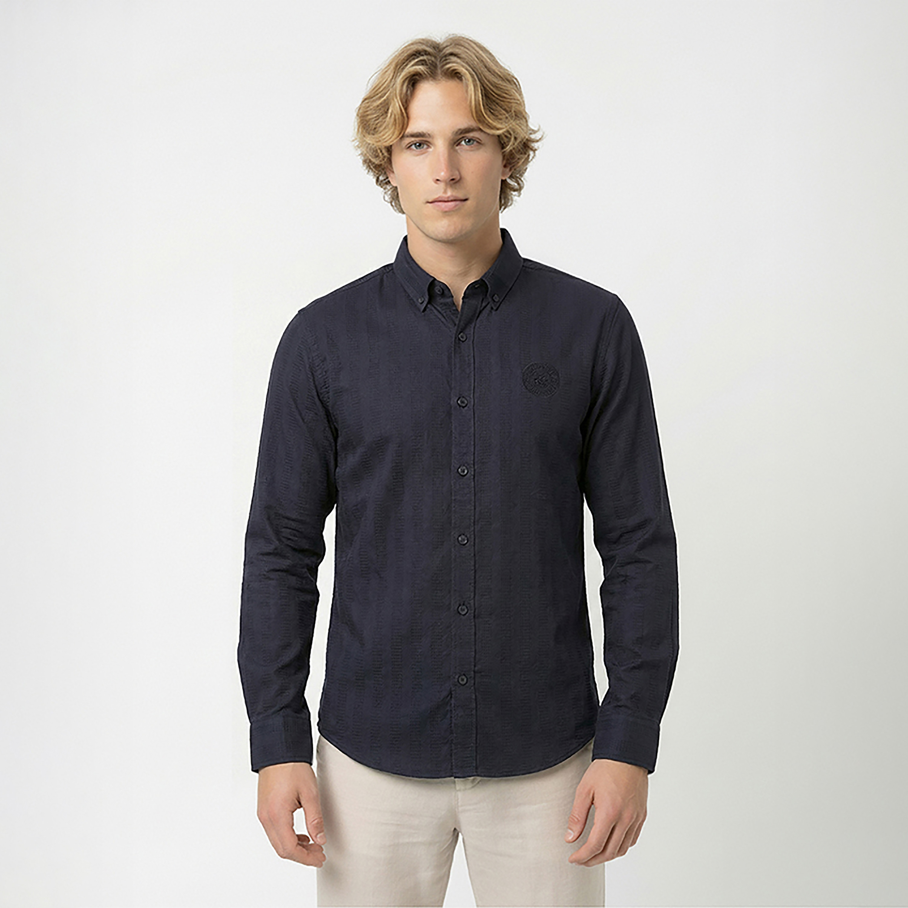 Beverly Hills Polo Club Regular Fit Striped Button Down Collar Long Sleeves Men's Shirt-men-clothing-shirts-image-1