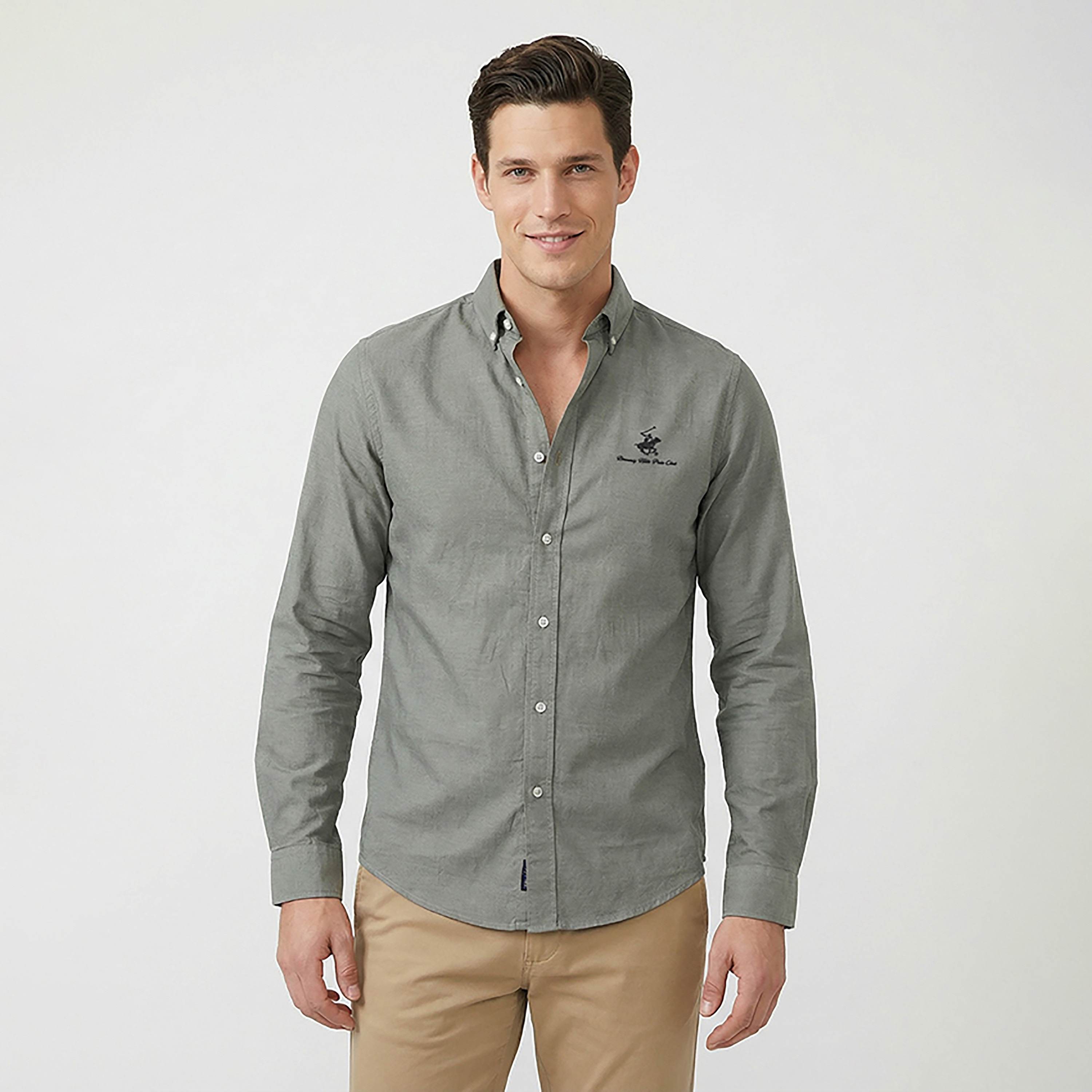 قميص رجالي بقصّة عادية سادة وأزرار وأكمام طويلة من بيفرلي هيلز بولو كلوب-men-clothing-shirts-image-1
