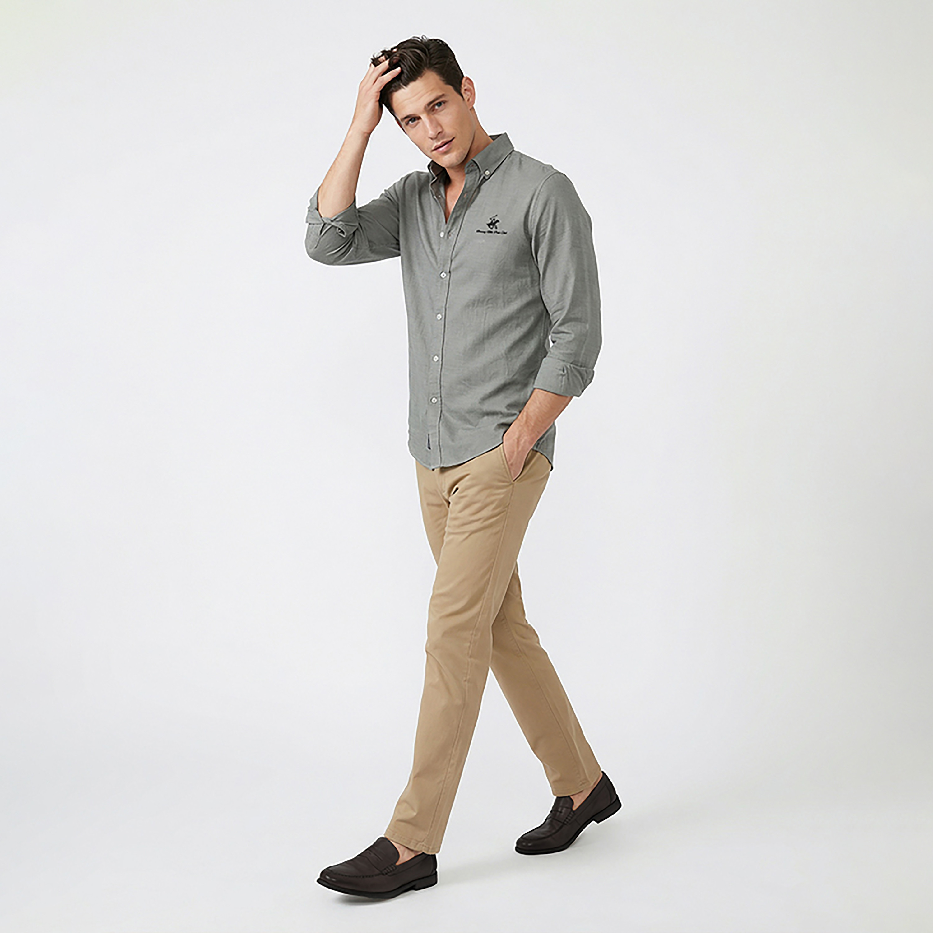 قميص رجالي بقصّة عادية سادة وأزرار وأكمام طويلة من بيفرلي هيلز بولو كلوب-men-clothing-shirts-image-3