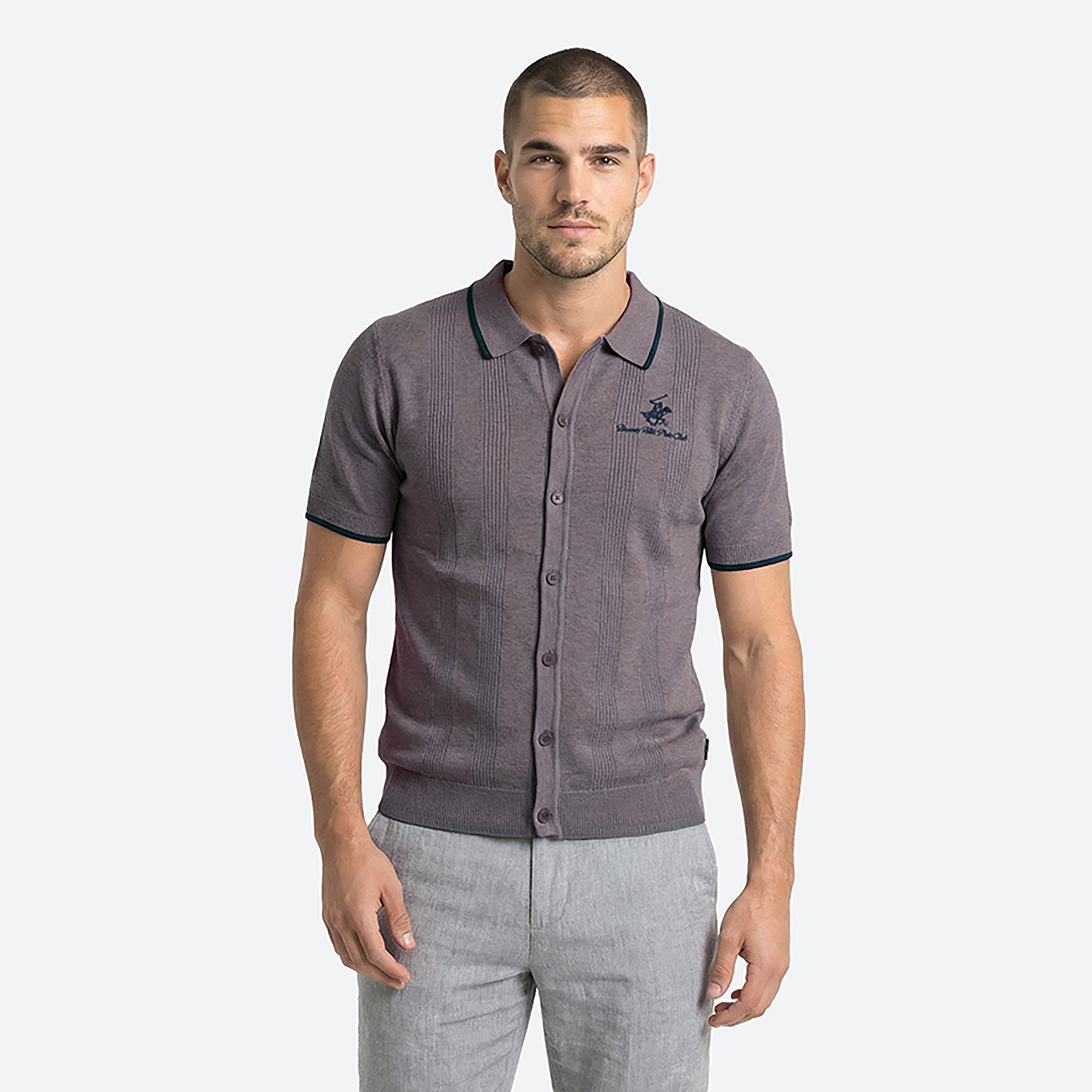 Beverly Hills Polo Club Regular Fit Knitted Collared Short Sleeves Men's Shirt-men-clothing-shirts-image-1