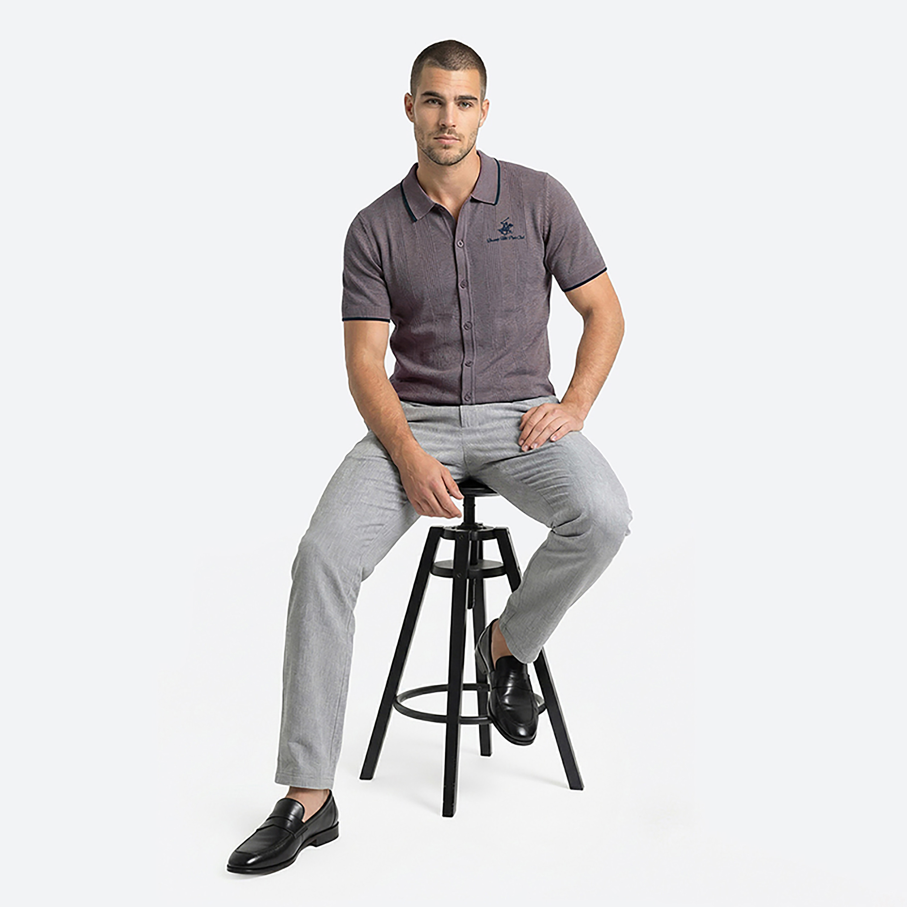 Beverly Hills Polo Club Regular Fit Knitted Collared Short Sleeves Men's Shirt-men-clothing-shirts-image-2