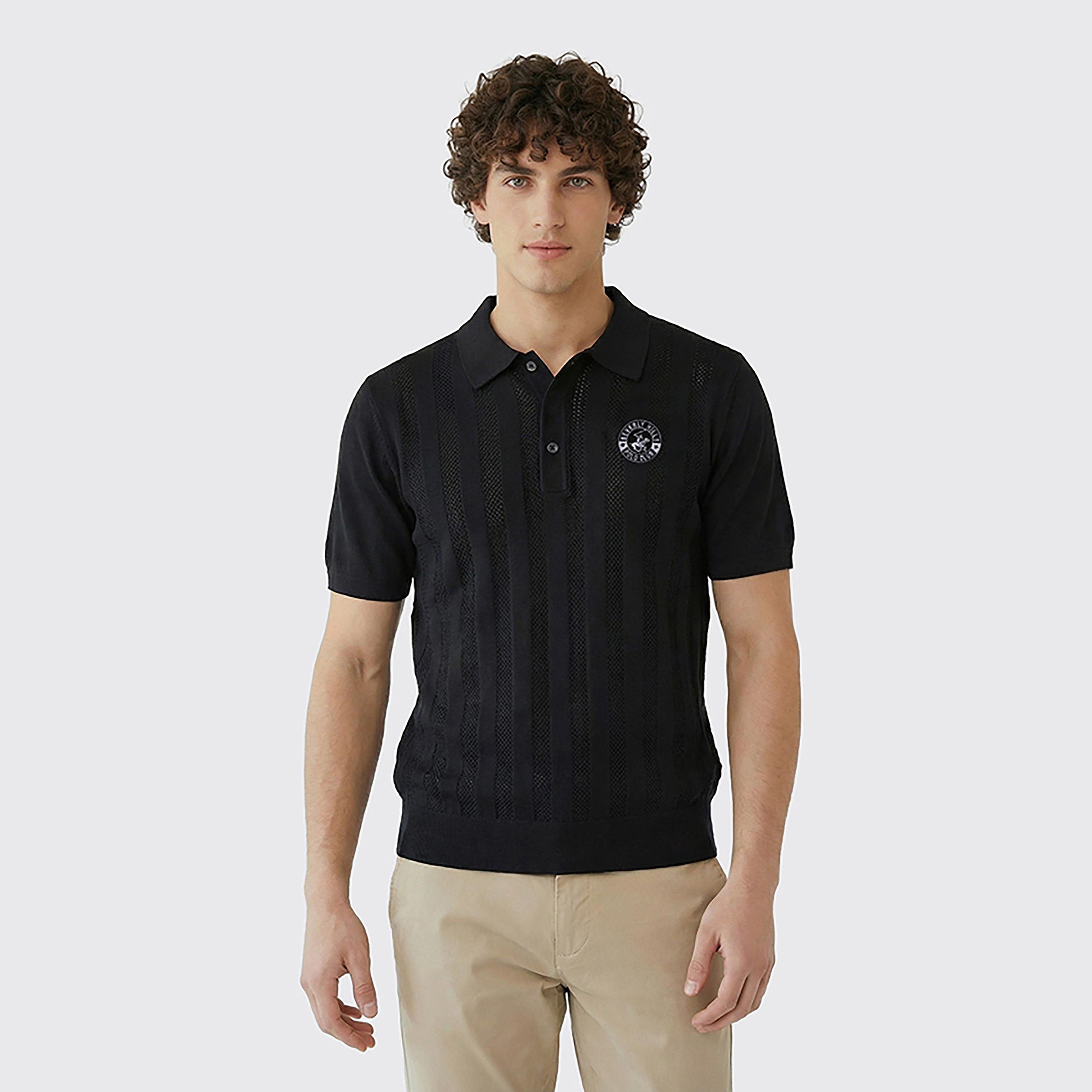 Beverly Hills Polo Club Textured Knit Collared Short Sleeves Men's Polo T-Shirt-men-clothing-tshirtsandpolos-polos-image-1