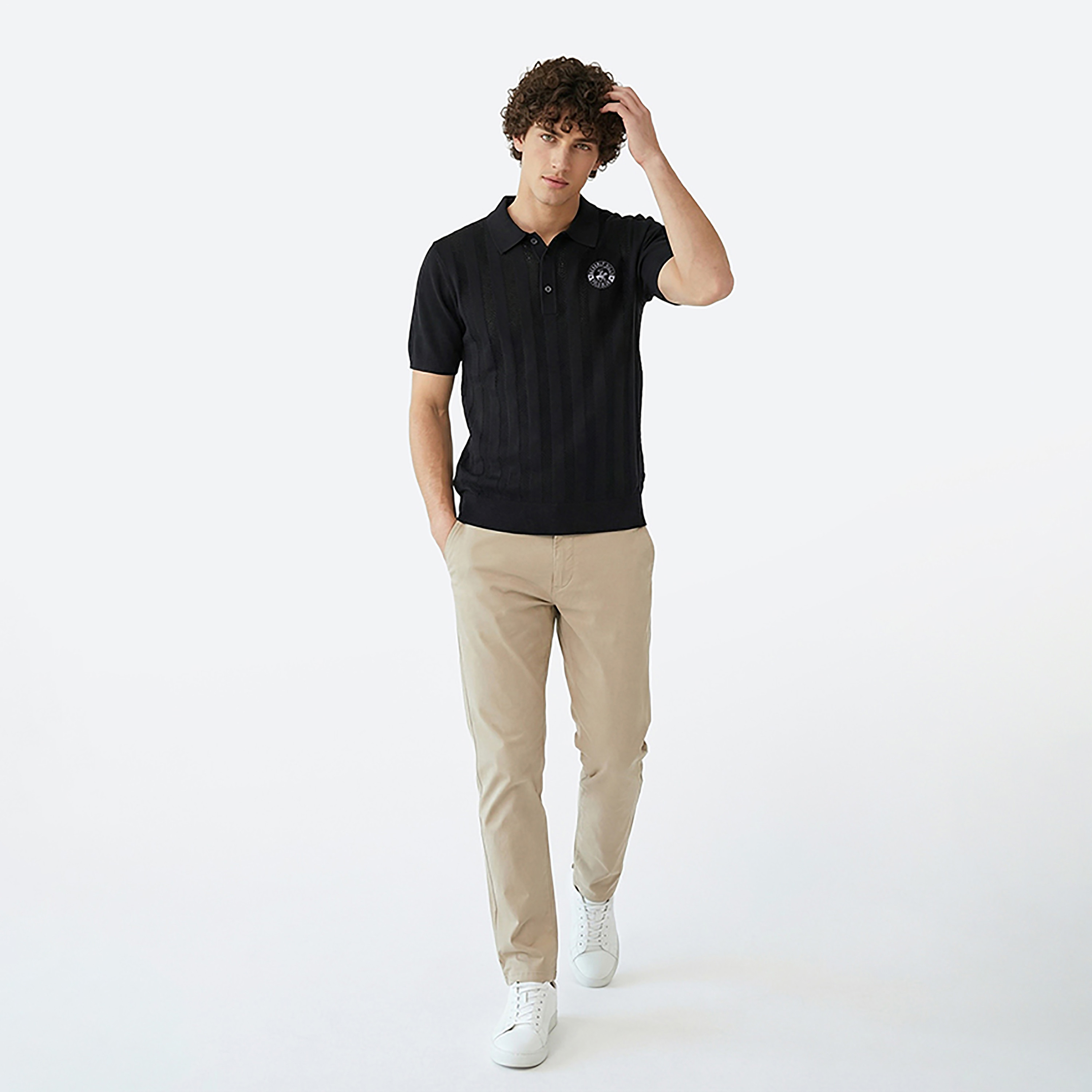 Beverly Hills Polo Club Textured Knit Collared Short Sleeves Men's Polo T-Shirt-men-clothing-tshirtsandpolos-polos-image-3