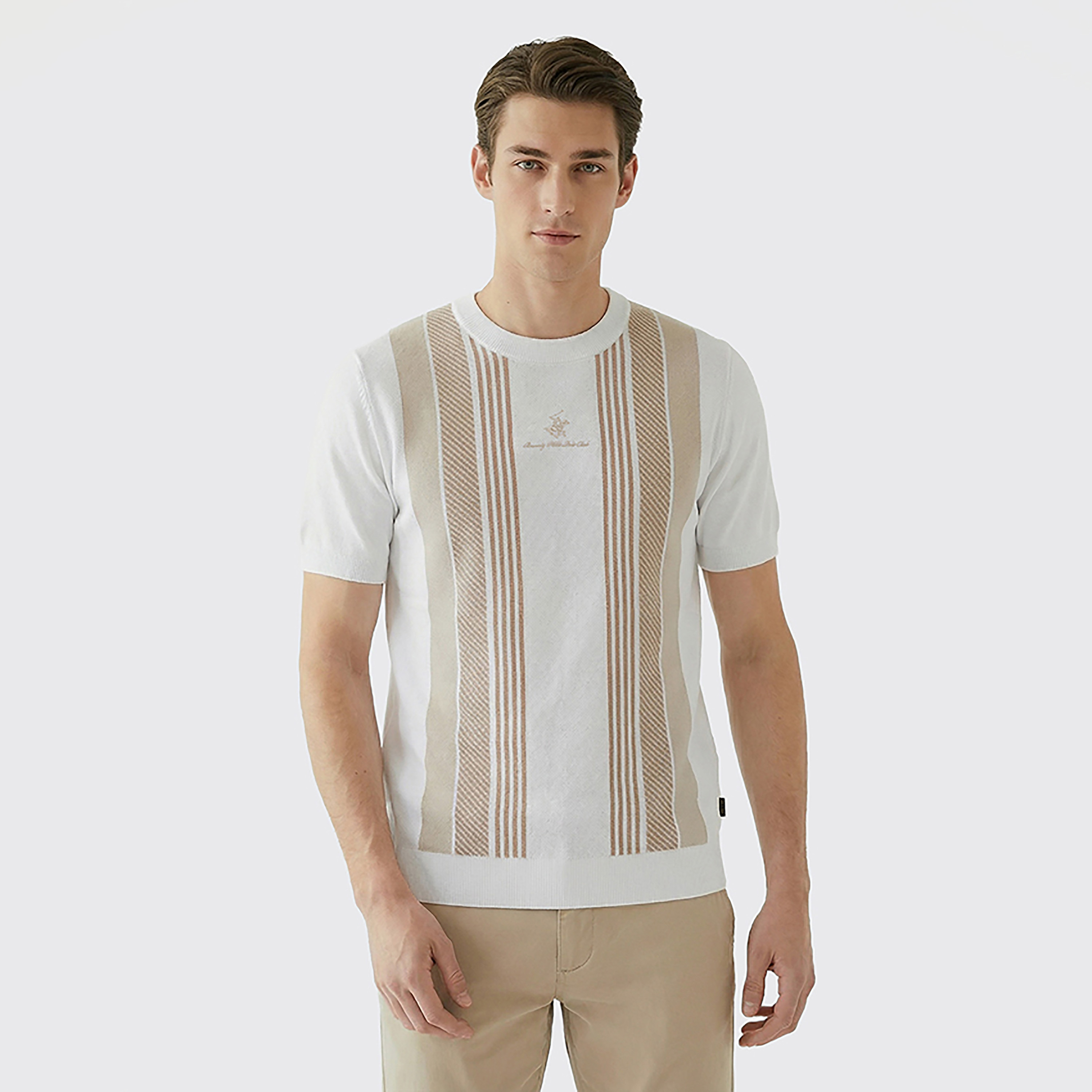Beverly Hills Polo Club Striped Knitted Crew Neck Short Sleeves Men's Pullover-men-clothing-sweatersandpullovers-image-1