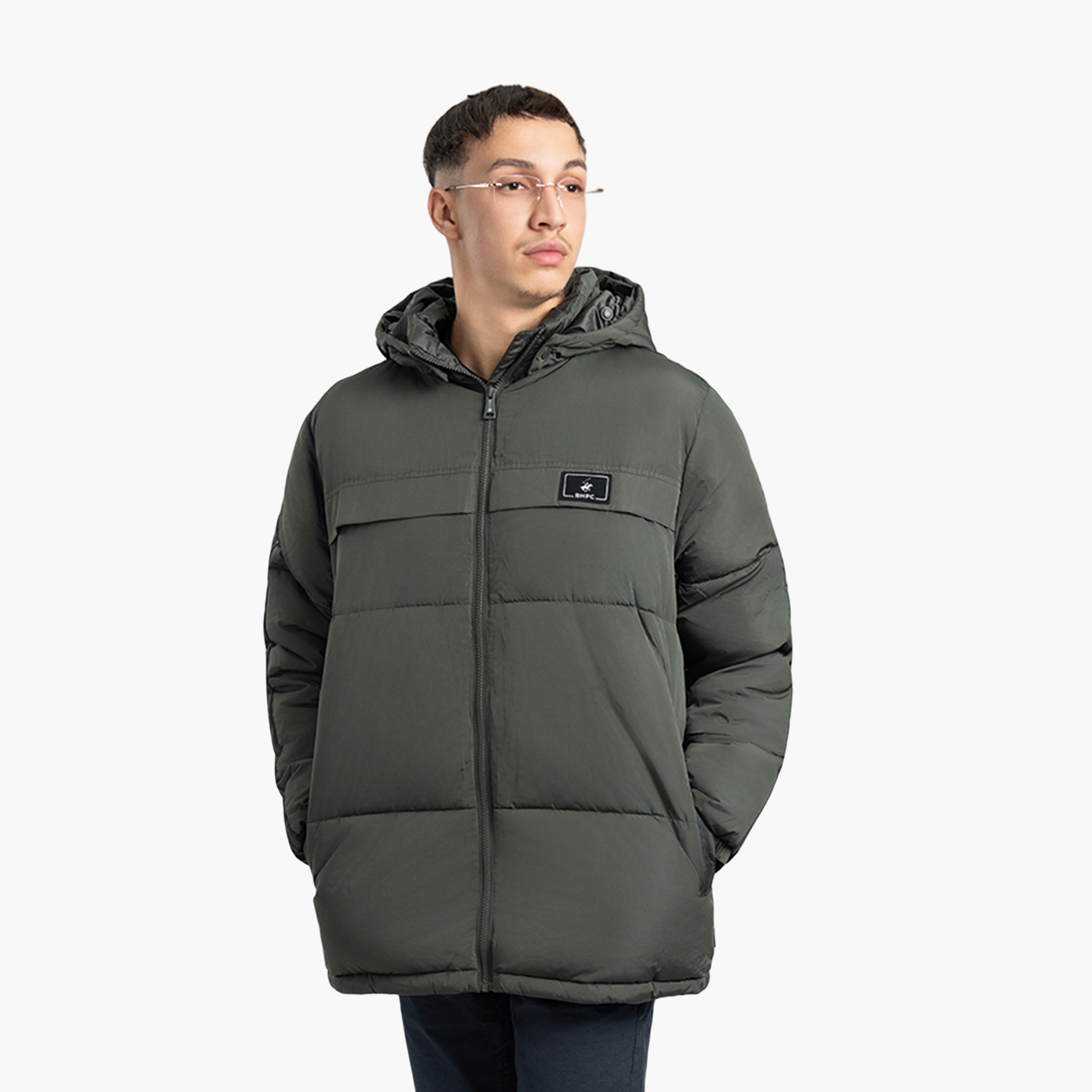 بيفرلي هيلز بولو كلوب- سترة منفوخة بياقة وغطاء رأس وأكمام طويلة سادة-men-clothing-jacketsandblazers-jackets-image-1