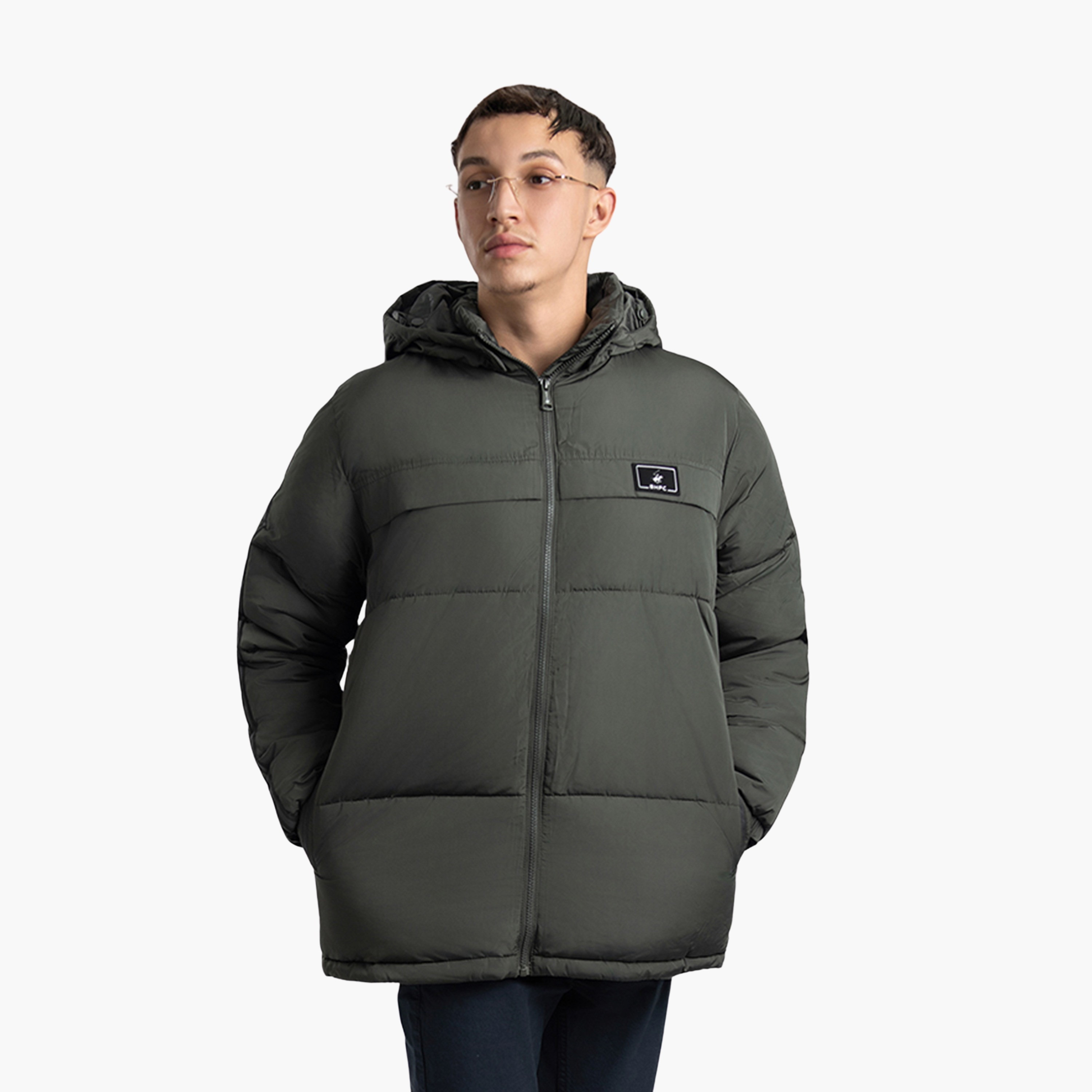 بيفرلي هيلز بولو كلوب- سترة منفوخة بياقة وغطاء رأس وأكمام طويلة سادة-men-clothing-jacketsandblazers-jackets-image-2