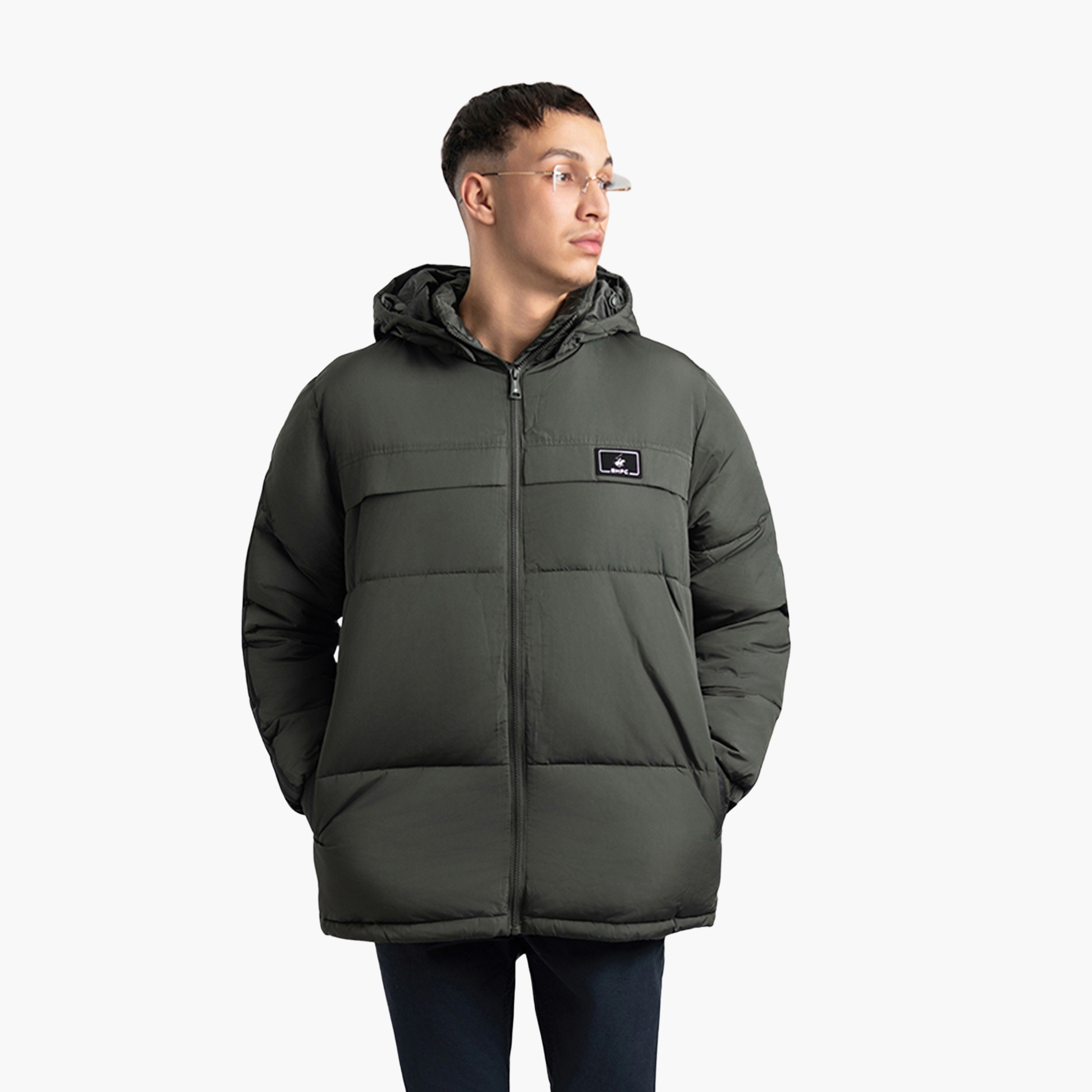 بيفرلي هيلز بولو كلوب- سترة منفوخة بياقة وغطاء رأس وأكمام طويلة سادة-men-clothing-jacketsandblazers-jackets-image-3