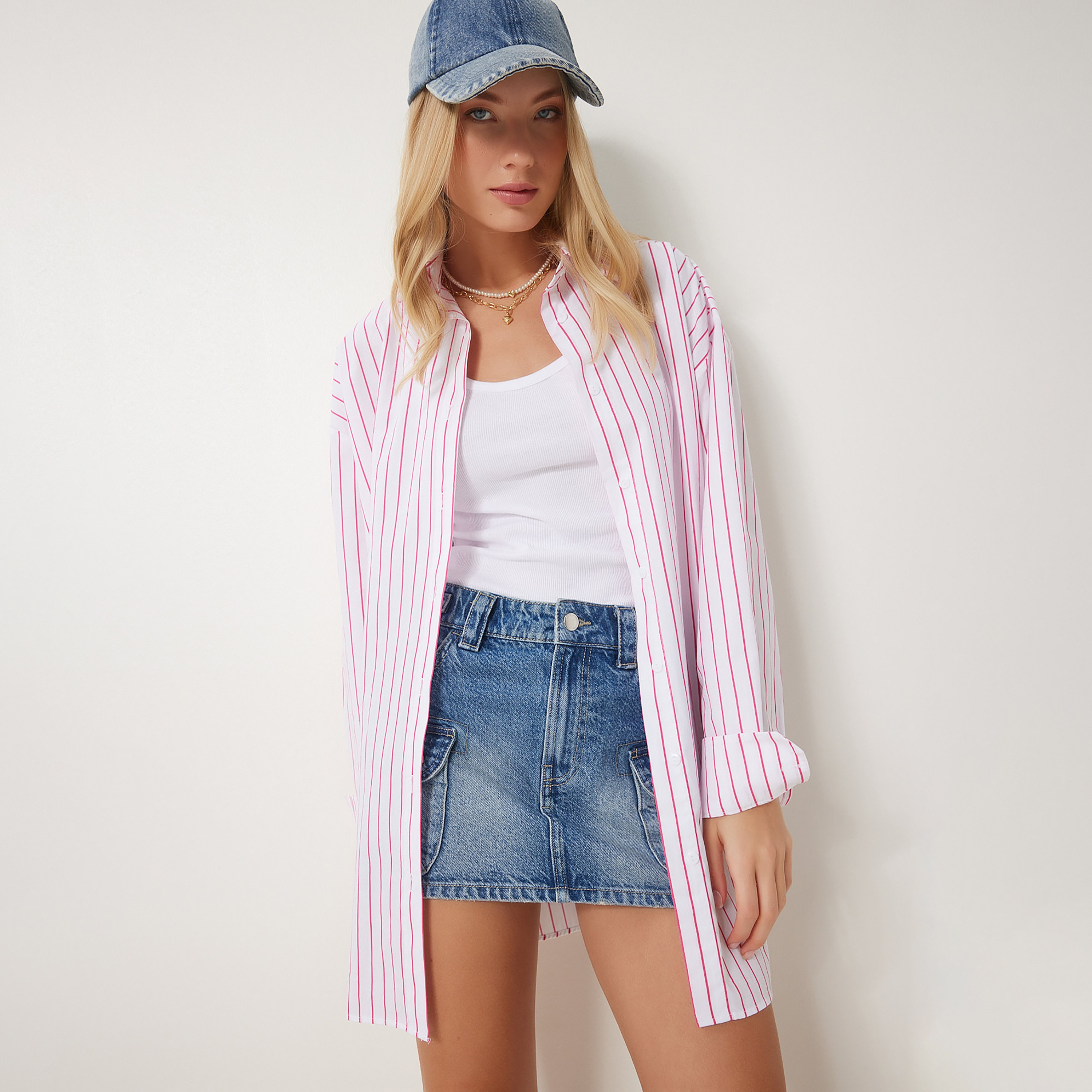 قميص نسائي من ياقة مخططة بأكمام كتف من إسطنبول-women-clothing-shirtsandblouses-shirts-image-1
