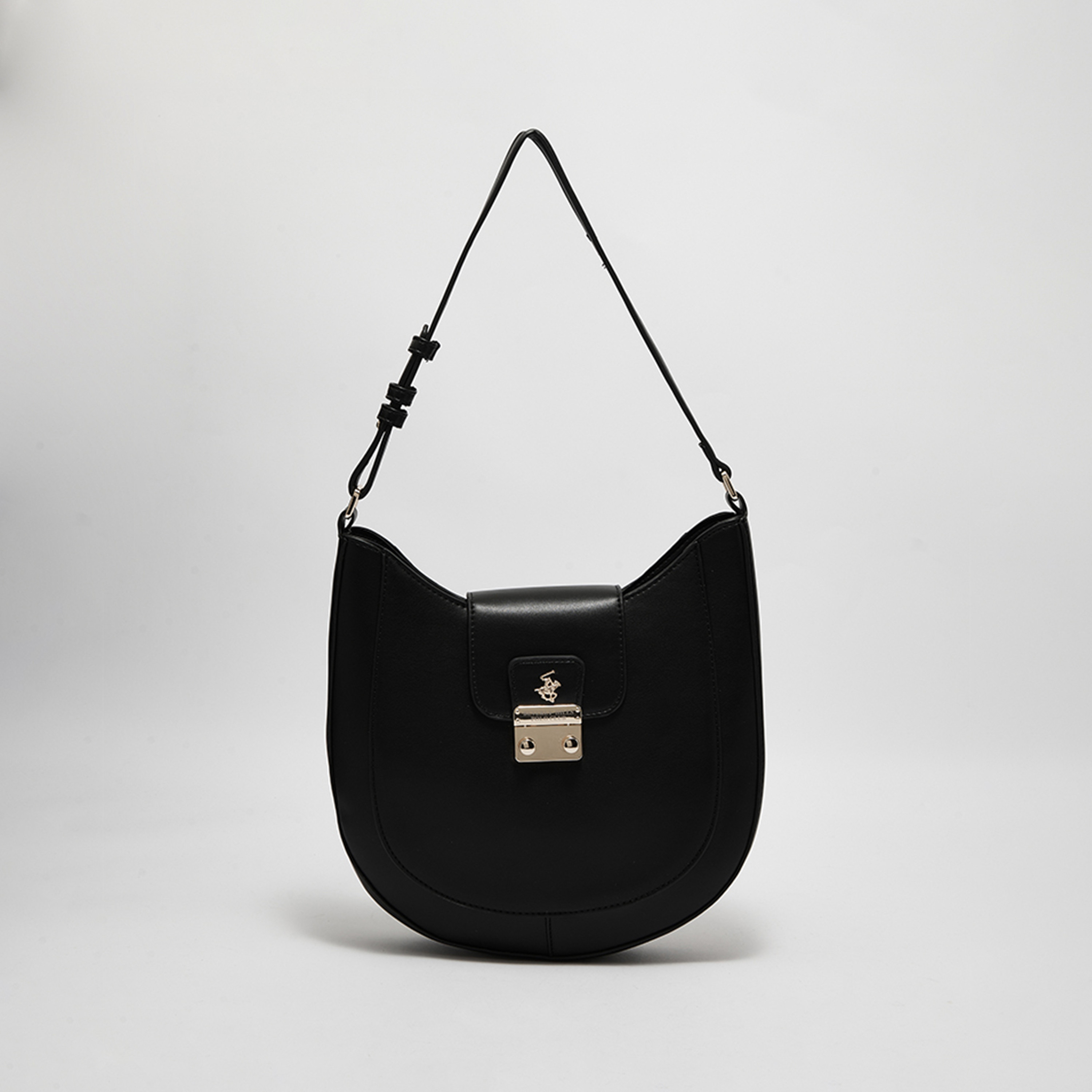 Beverly Hills Polo Club Plain Shoulder Bag with Adjustable Strap in Black-women-bagsandwallets-handbags-image-9