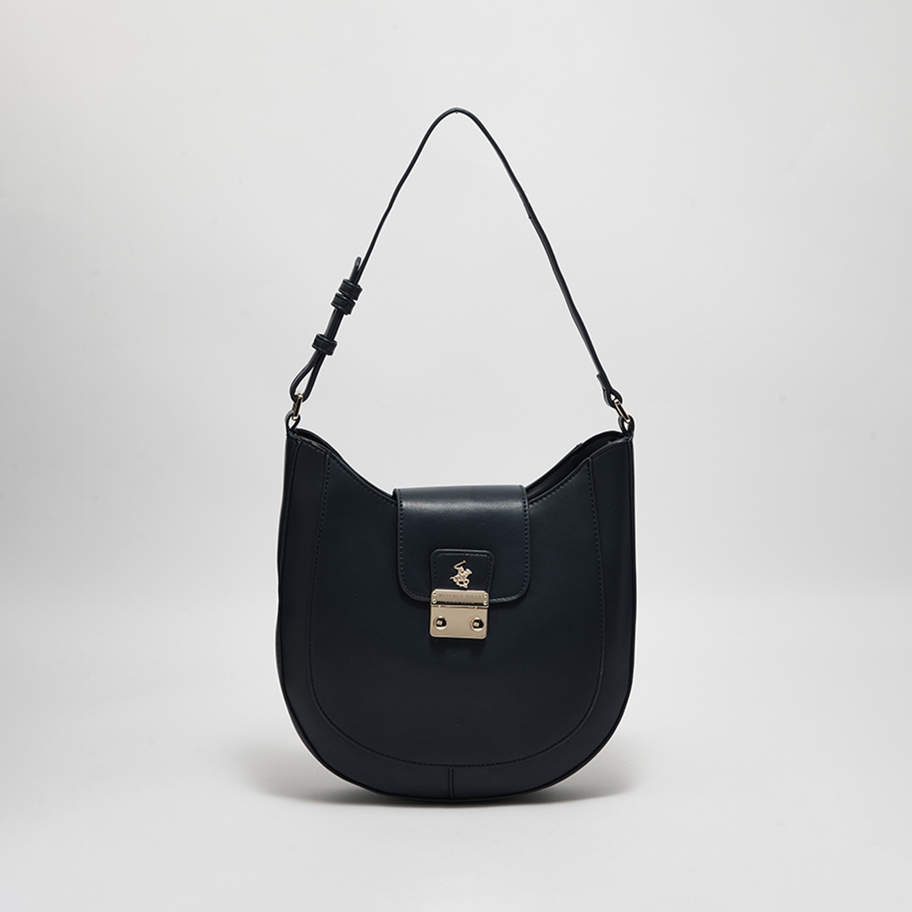 Beverly Hills Polo Club Plain Shoulder Bag with Adjustable Strap in Black-women-bagsandwallets-handbags-image-1