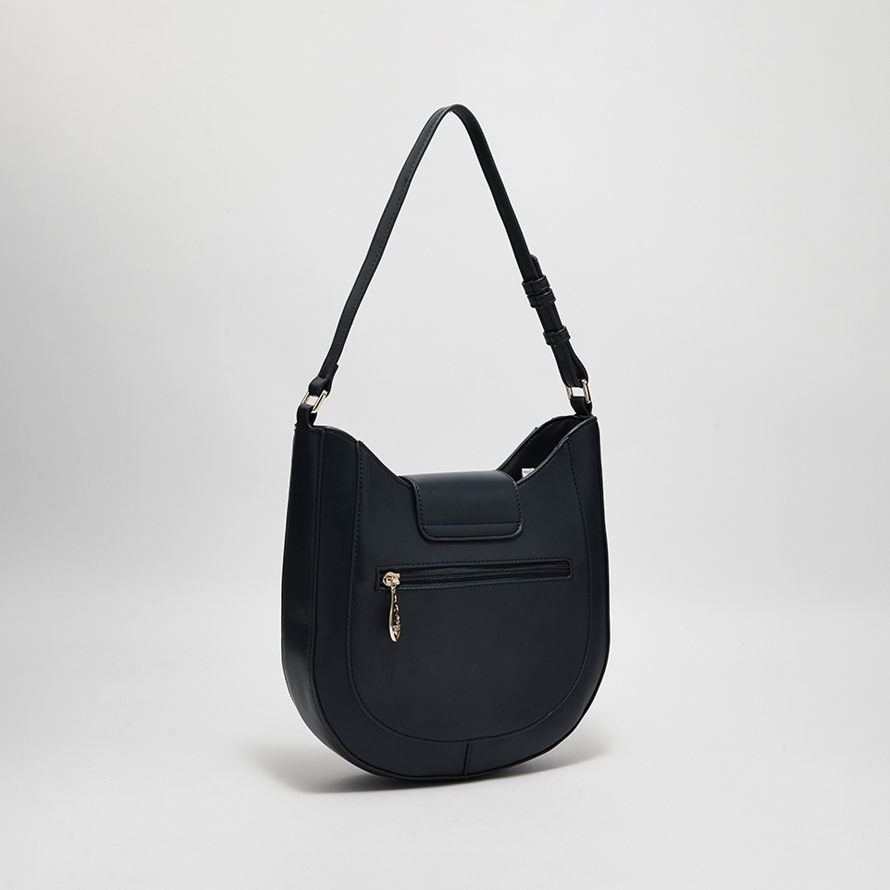 Beverly Hills Polo Club Plain Shoulder Bag with Adjustable Strap in Black-women-bagsandwallets-handbags-image-2