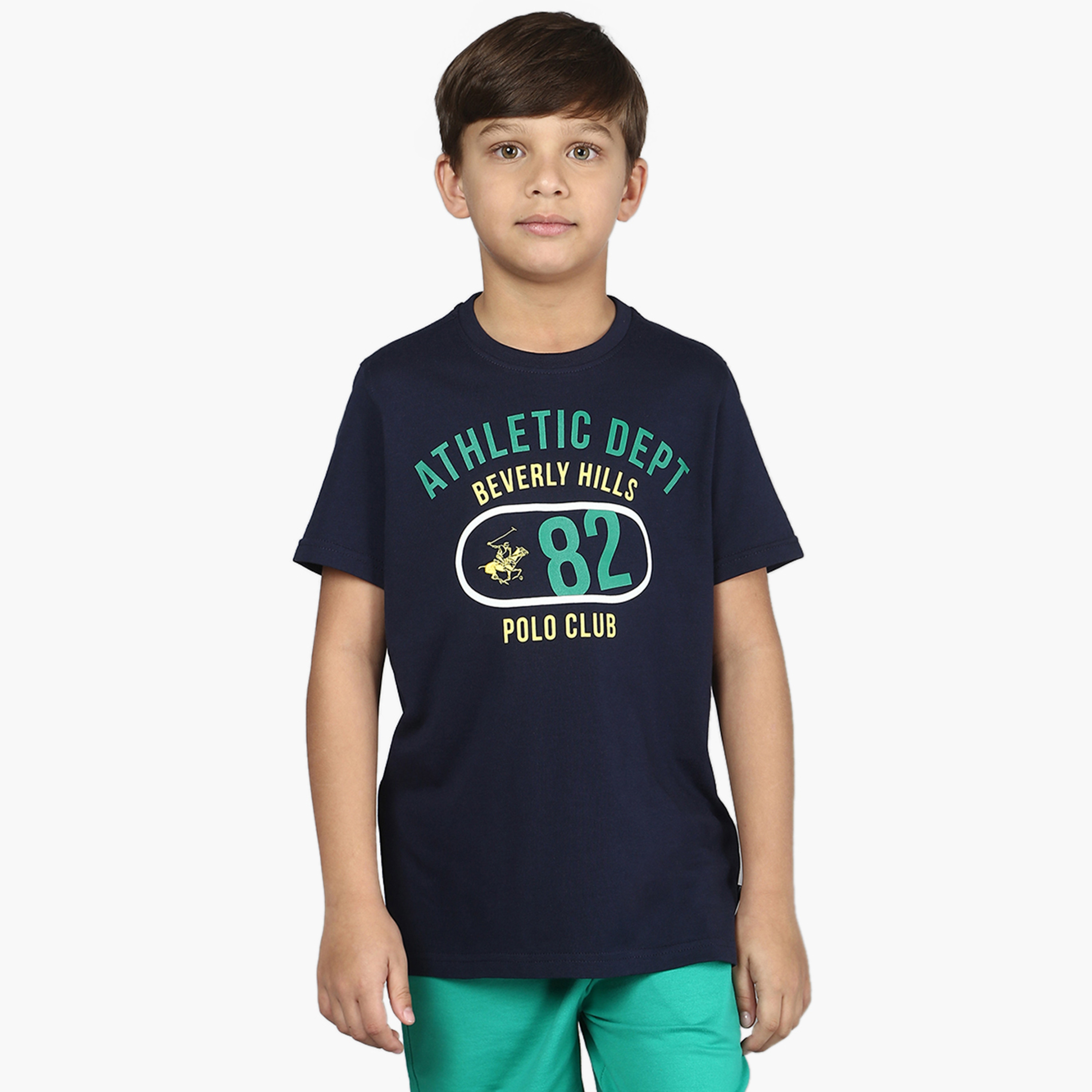 Beverly Hills Polo Club Typographic Print T-shirt with Crew Neck-boys-clothing-tshirtsandpolos-image-1