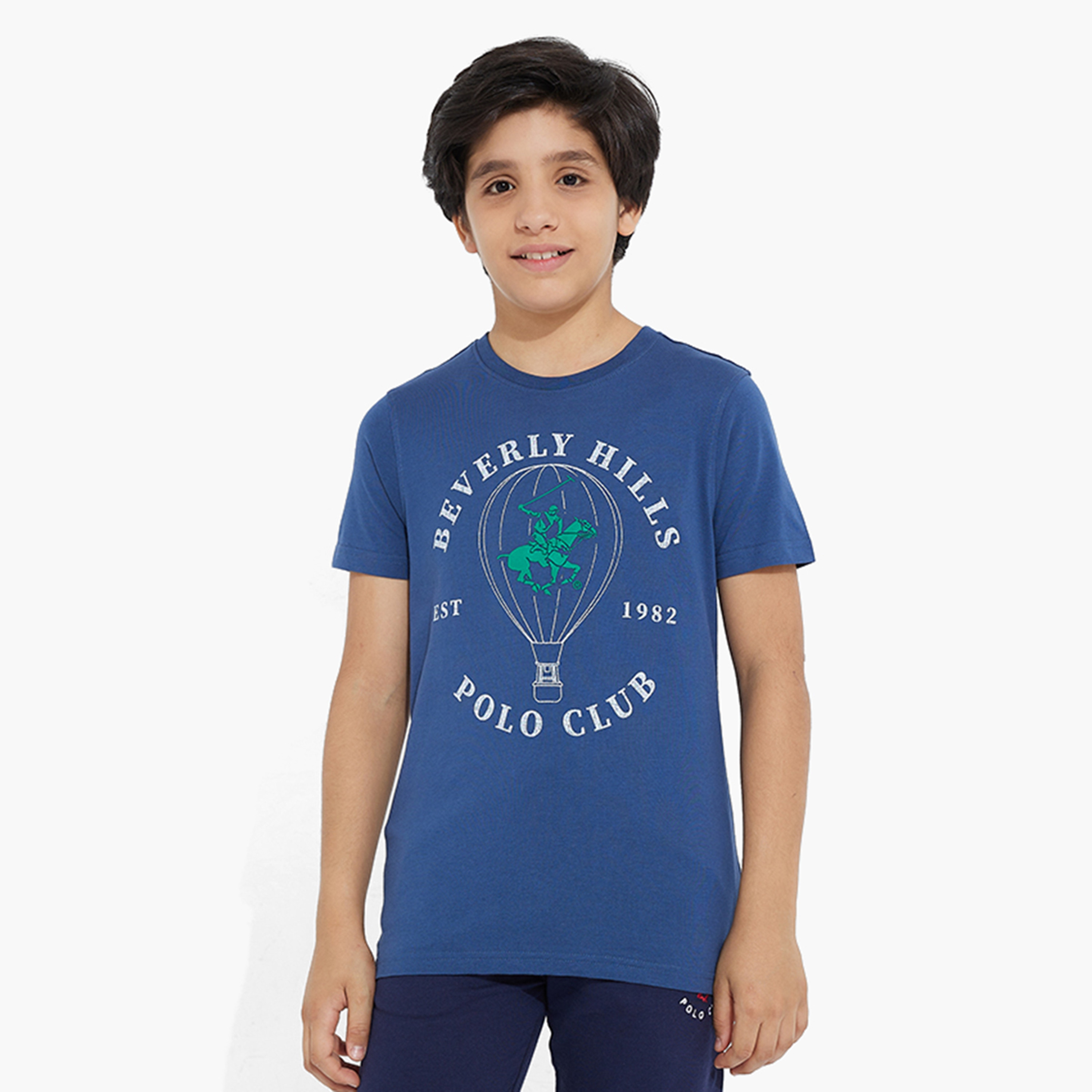Beverly Hills Polo Club Printed Crew Neck T-shirt with Short Sleeves-boys-clothing-tshirtsandpolos-image-1