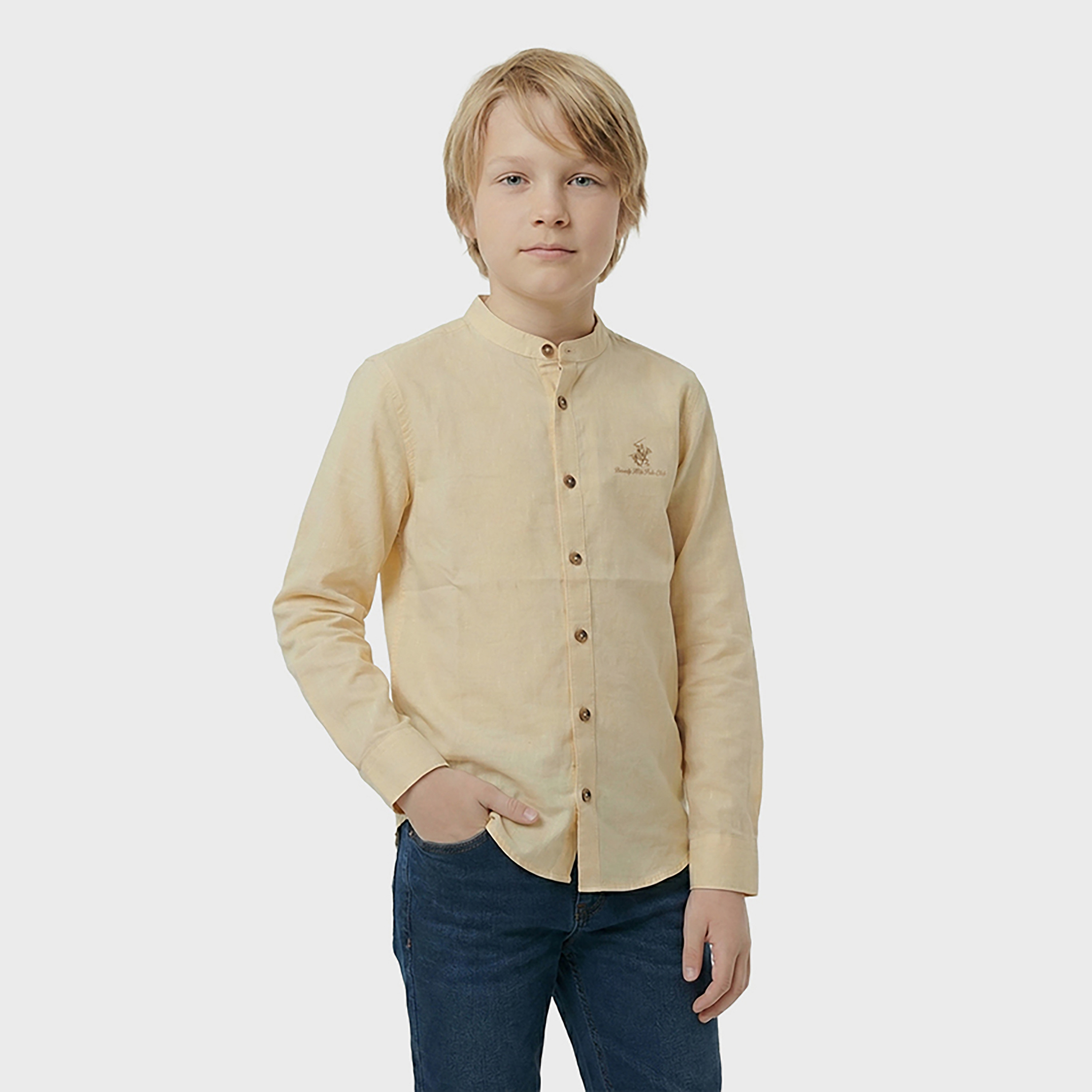 قميص قطن رجالي سادة بأكمام طويلة وياقة صينية (ماندرين) من بيفرلي هيلز بولو كلوب-boys-clothing-shirts-image-1